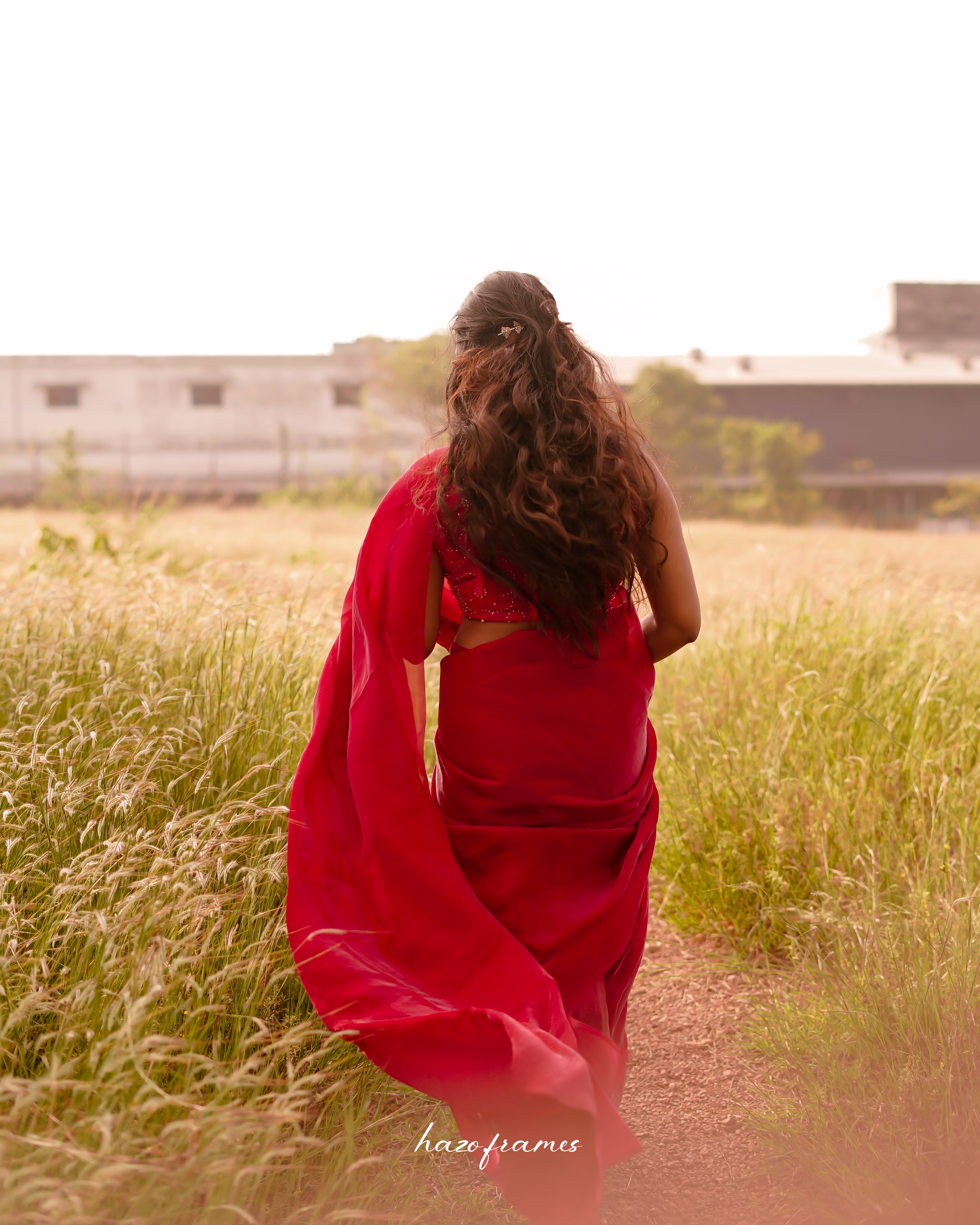 RED SATIN SAREE