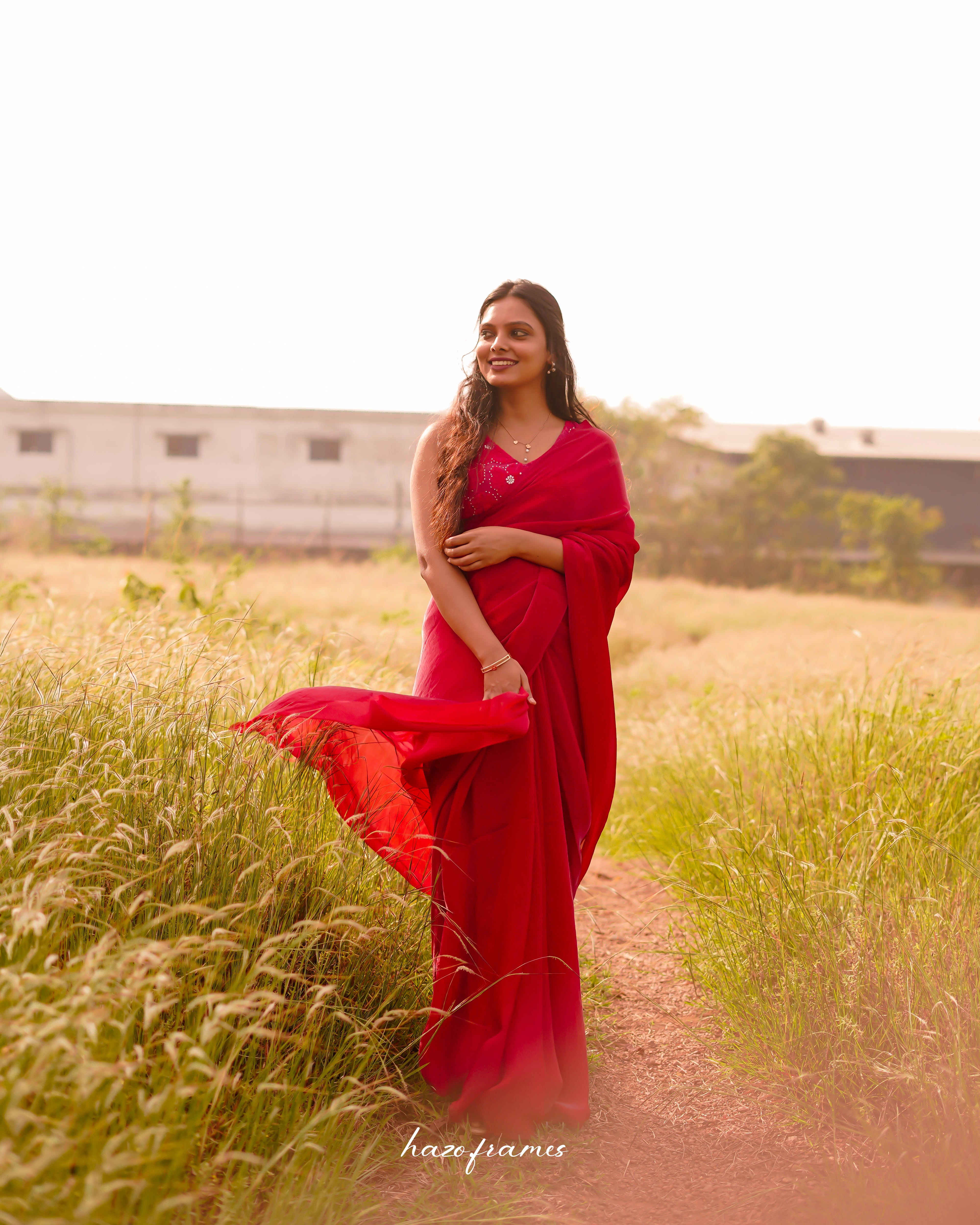 RED SATIN SAREE