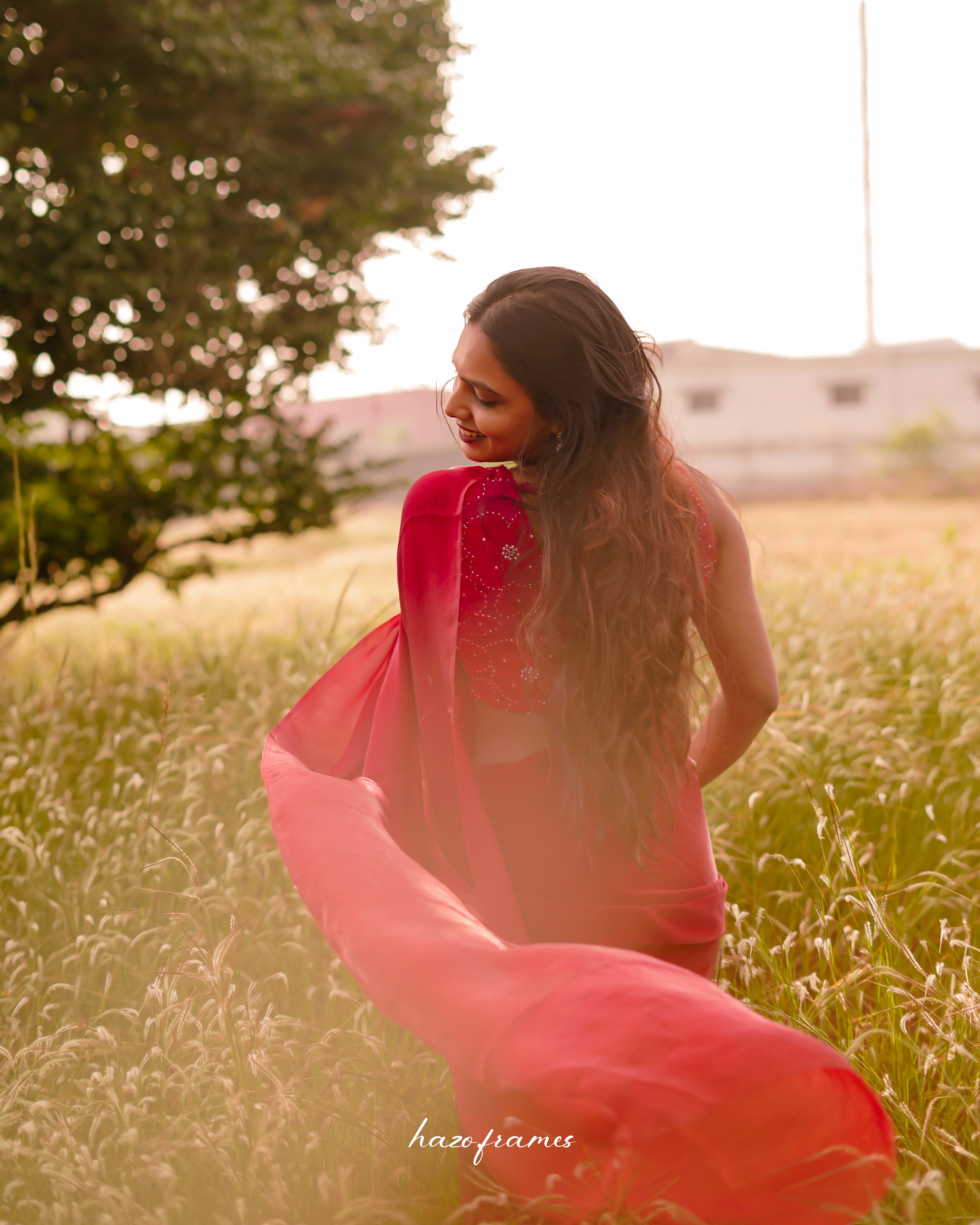 RED SATIN SAREE