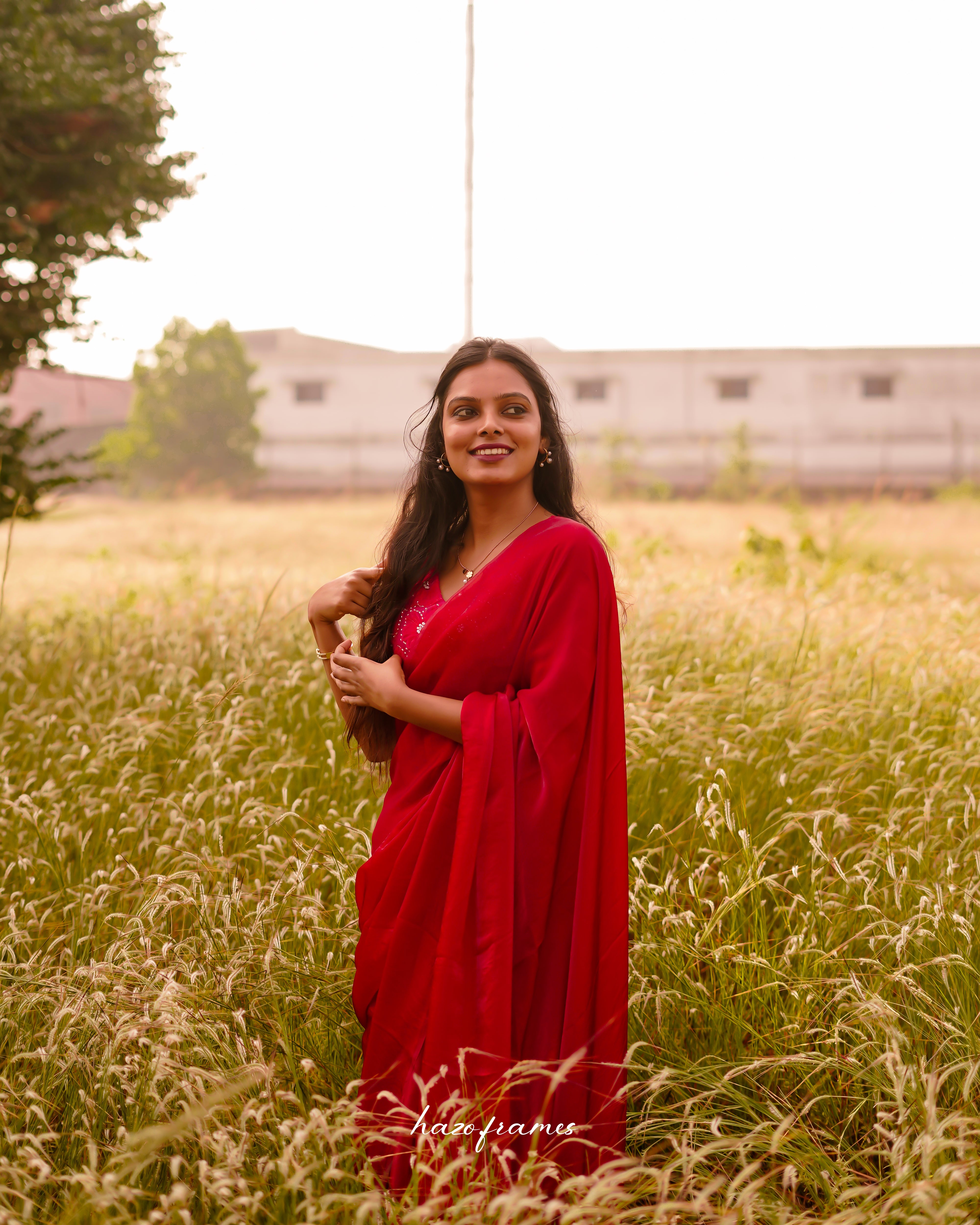 RED SATIN SAREE