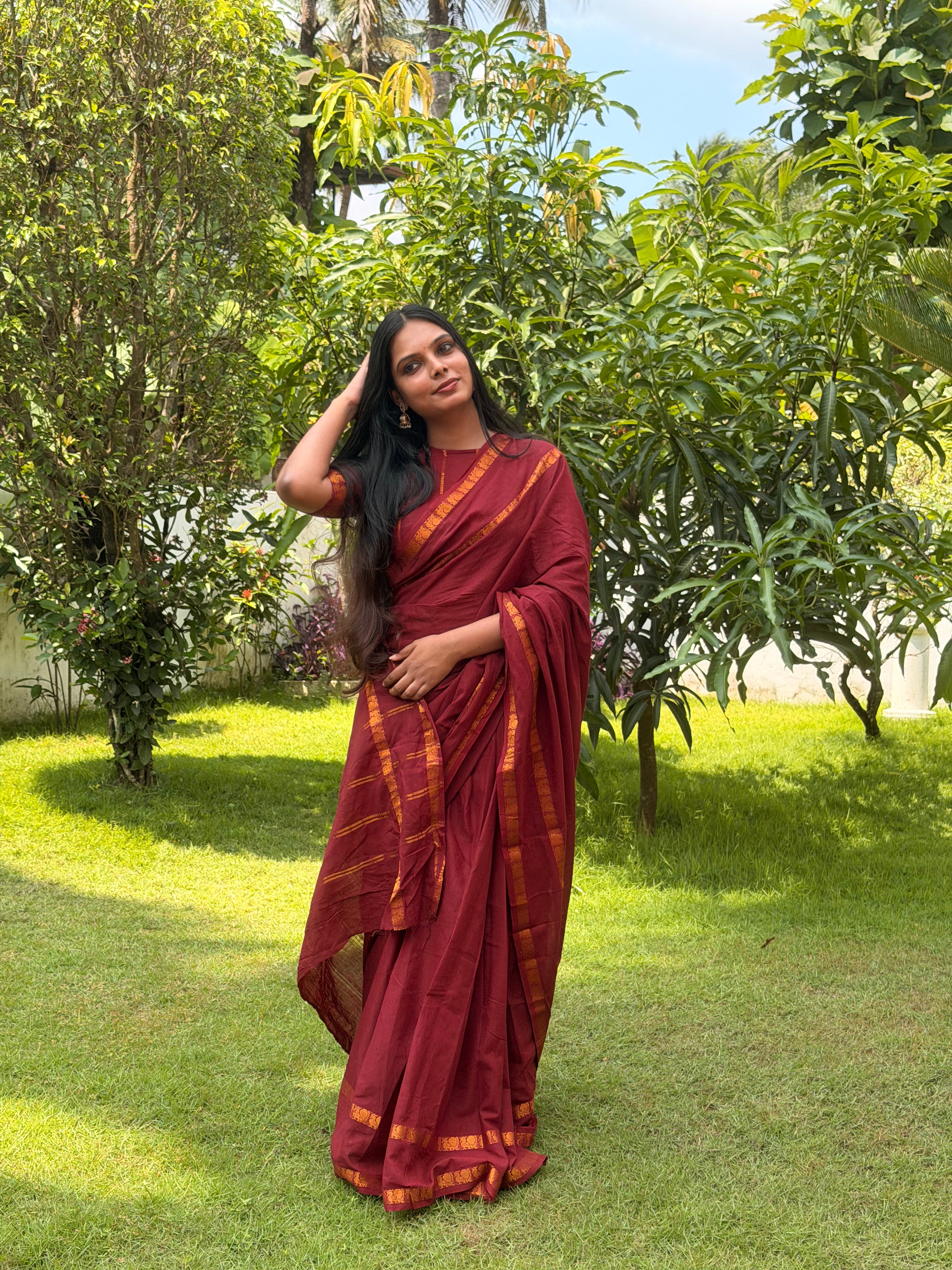 PLAIN SUNGUDI SAREE- MAROON TBS26MSS