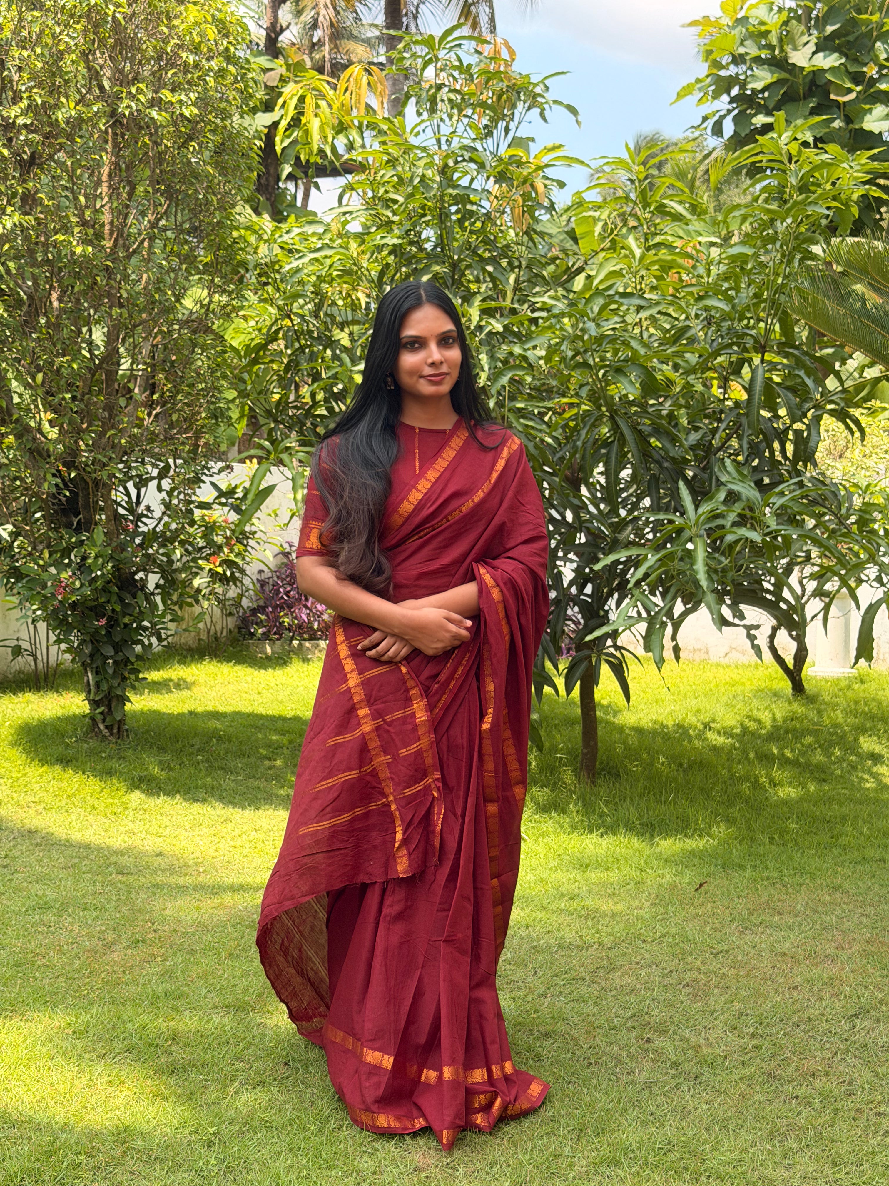 PLAIN SUNGUDI SAREE- MAROON TBS26MSS