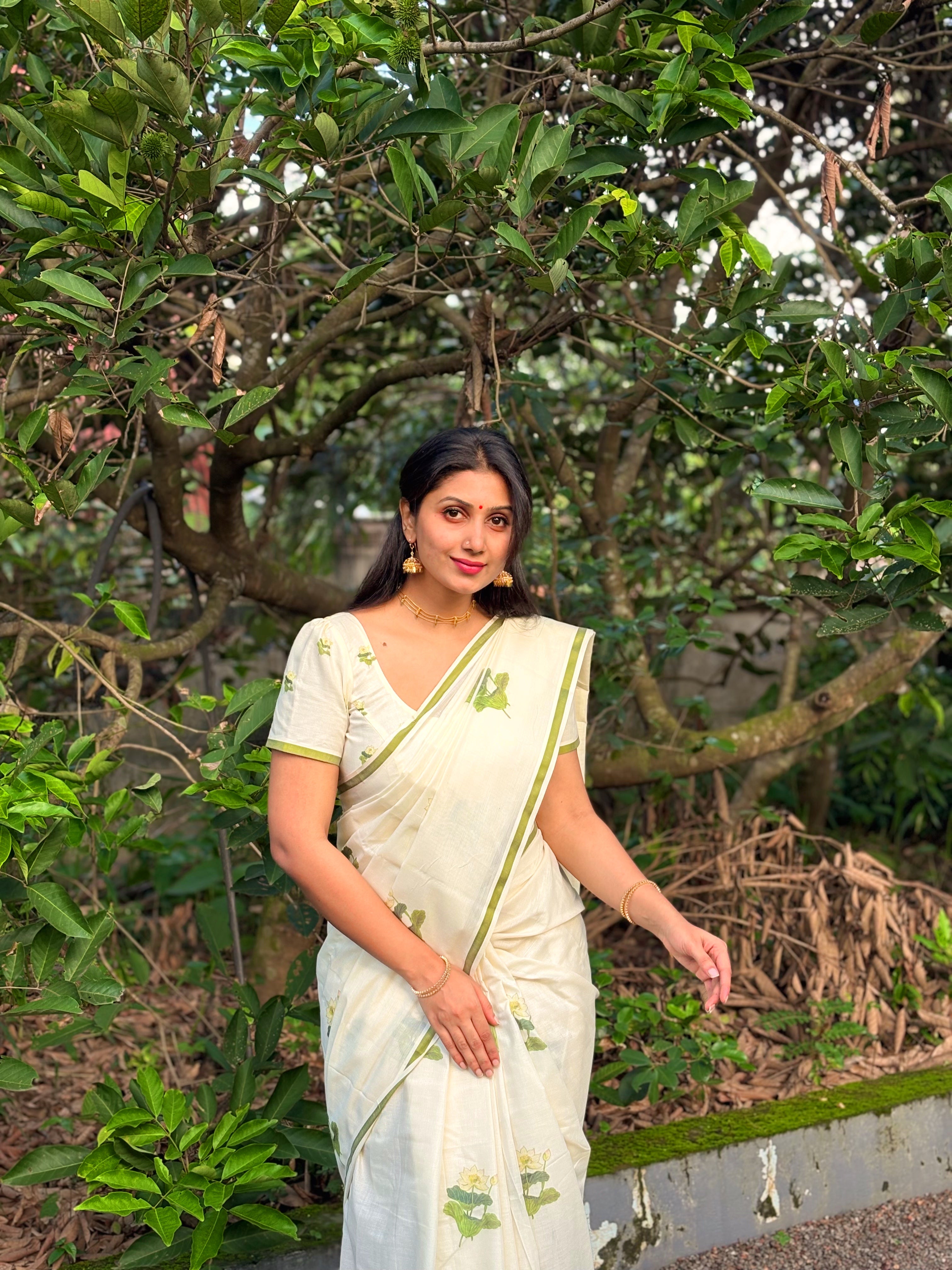 LOTUS PRINTED COTTON SAREE- TBS26LP