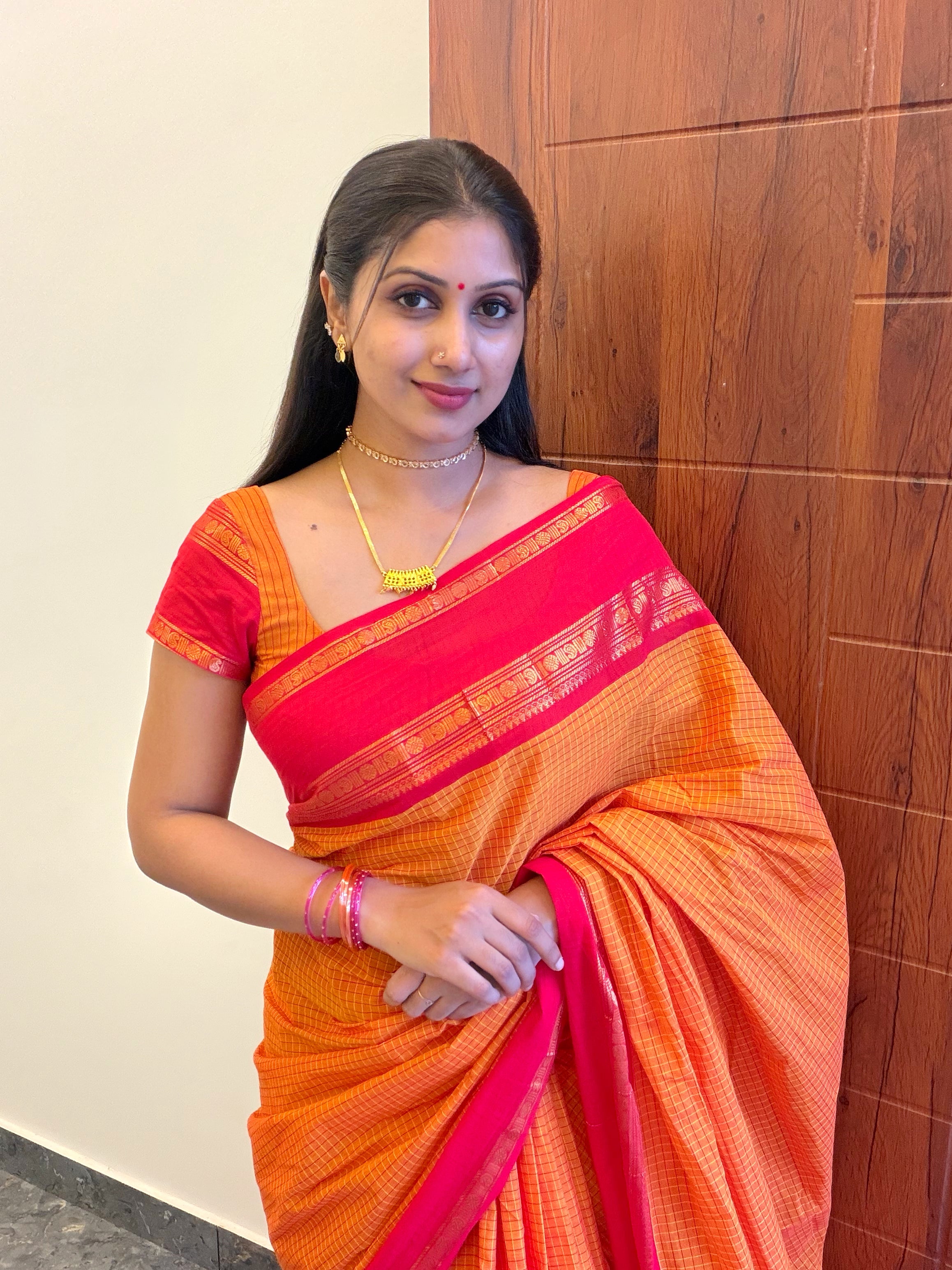 KANCHI COTTON YELLOW RED COMBINATION- TBS26KCB