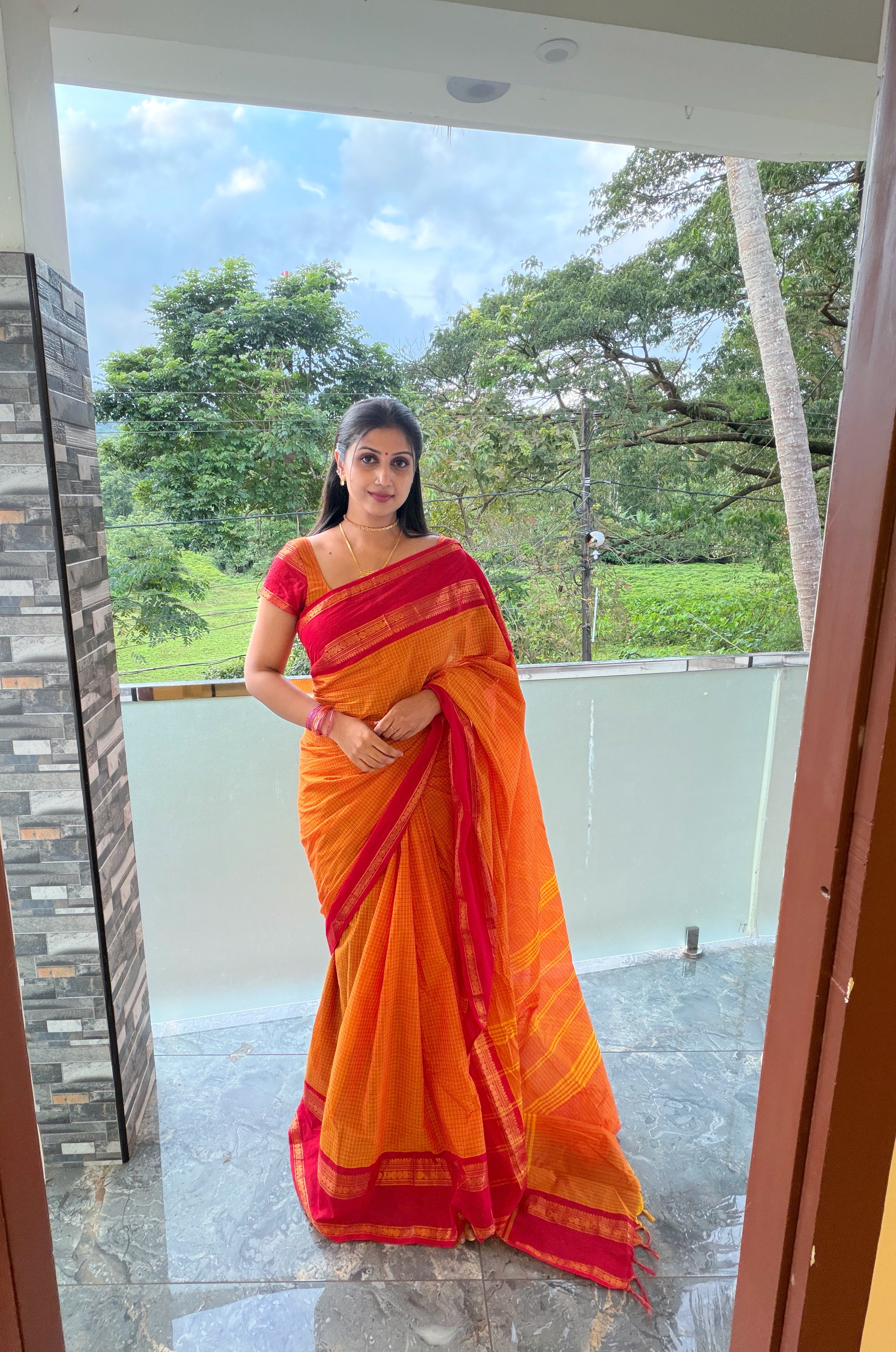 KANCHI COTTON YELLOW RED COMBINATION- TBS26KCB