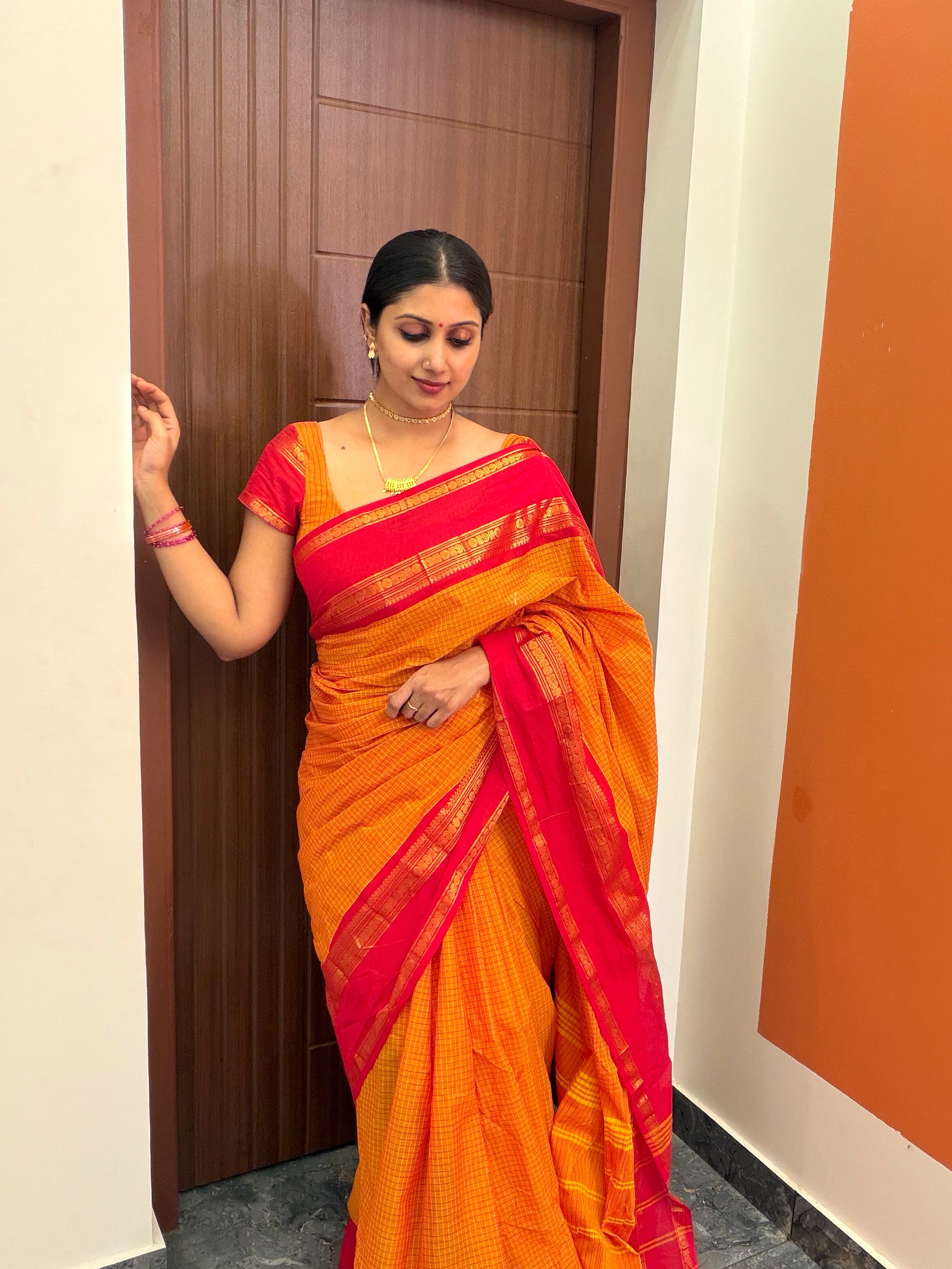 KANCHI COTTON YELLOW RED COMBINATION- TBS26KCB