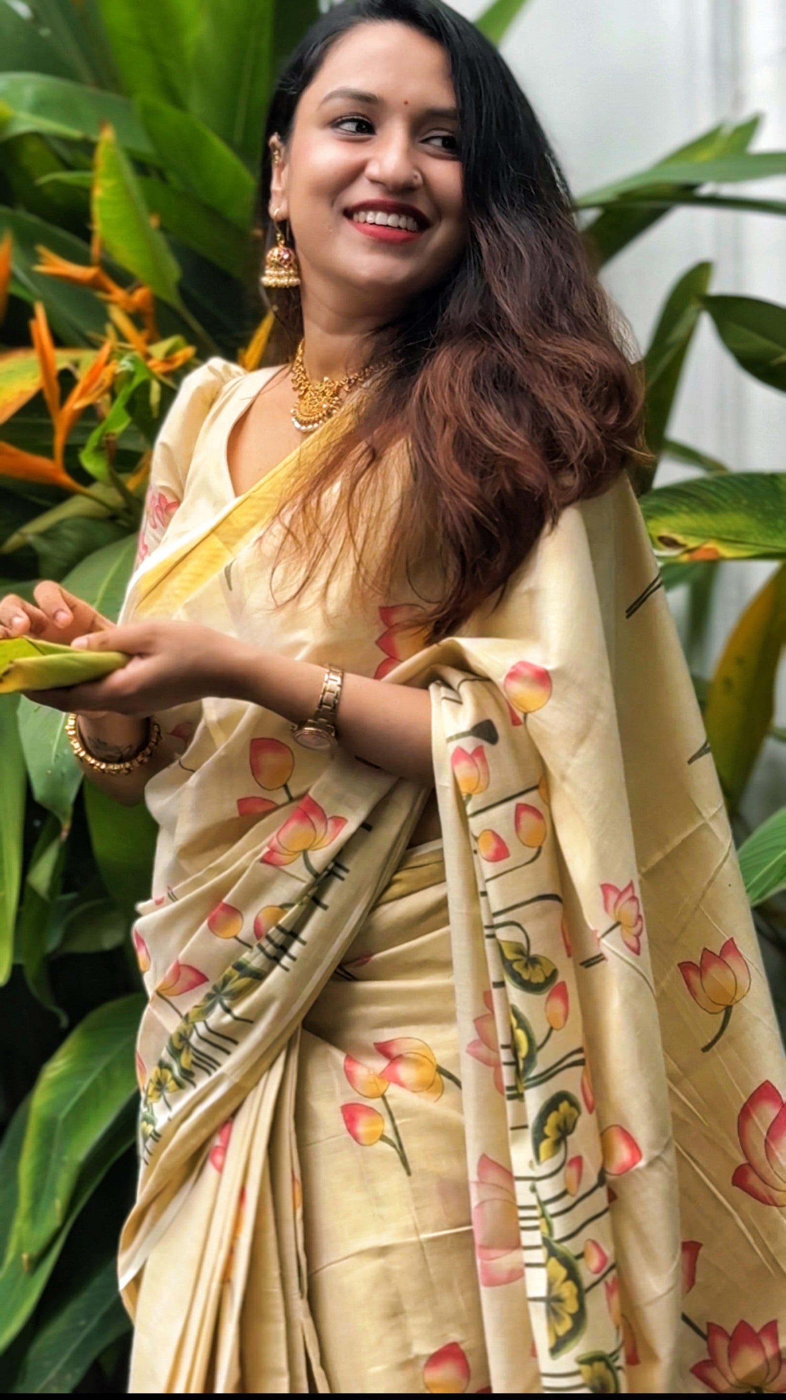 LOTUS PRINTED KERALA TISSUE SAREE