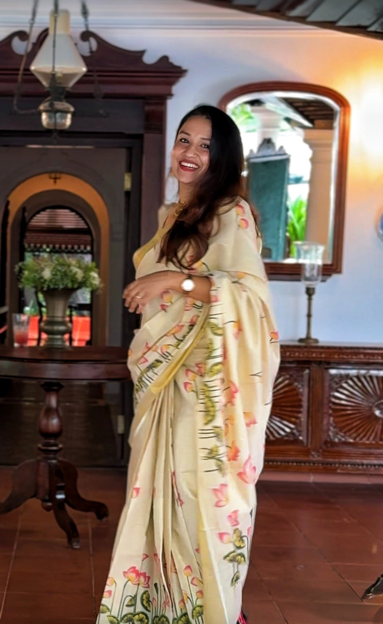 LOTUS PRINTED KERALA TISSUE SAREE