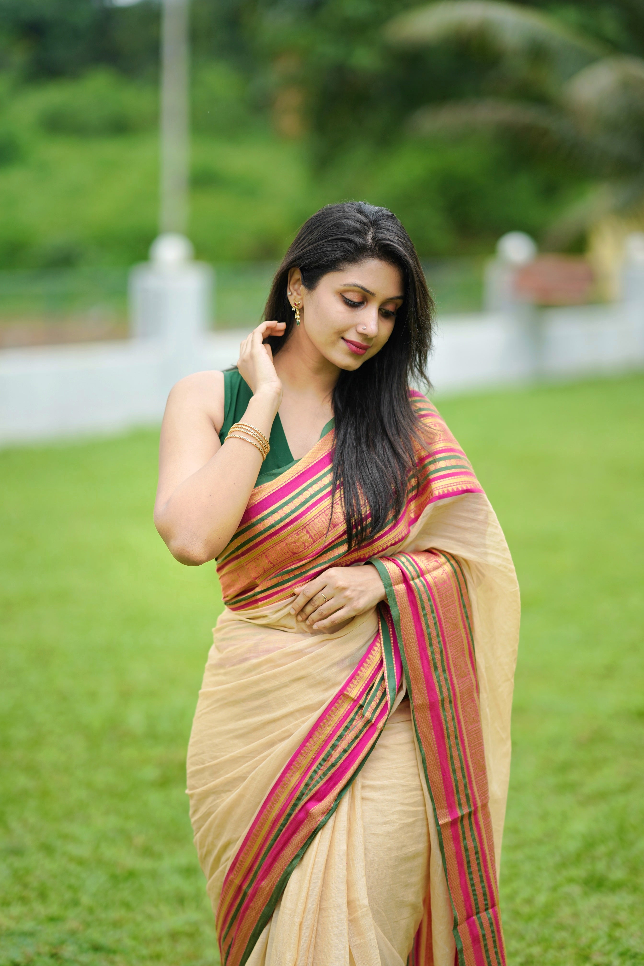 MULMUL COTTON SAREE WITH KANCHI BORDER - TBS26MKB