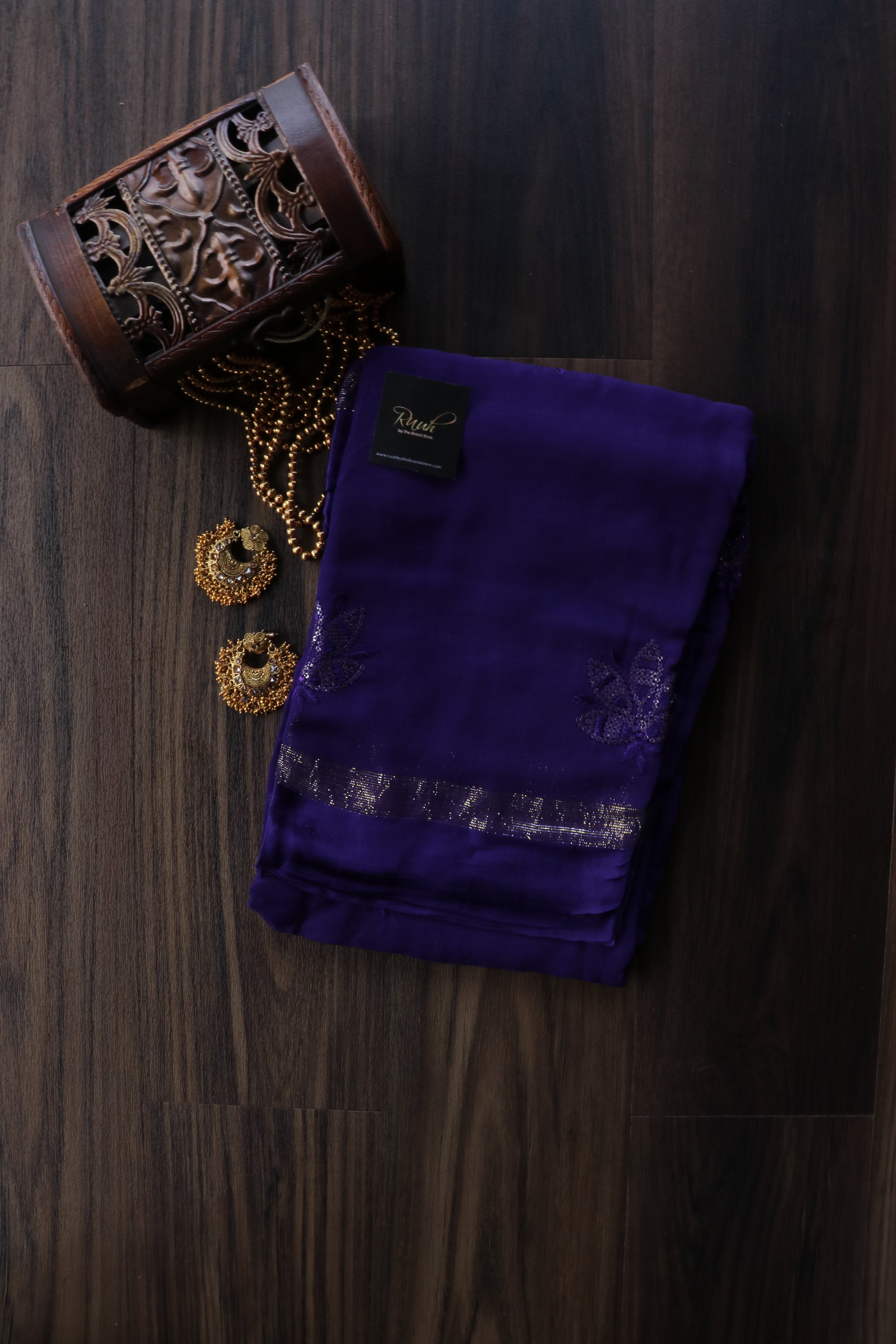 PURPLE VISCOSE GEORGETTE SAREE WITH LOTUS EMBROIDERY
