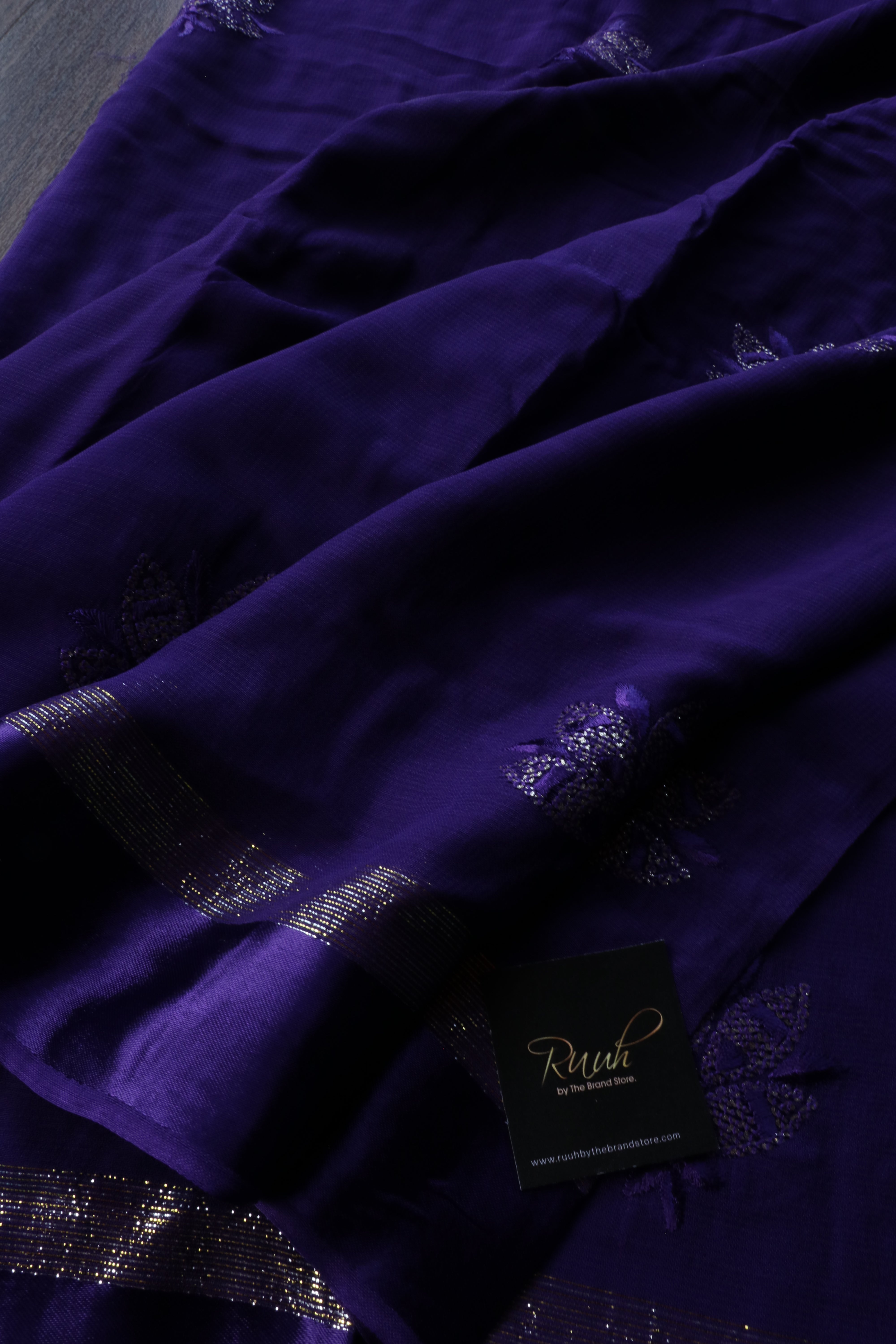 PURPLE VISCOSE GEORGETTE SAREE WITH LOTUS EMBROIDERY