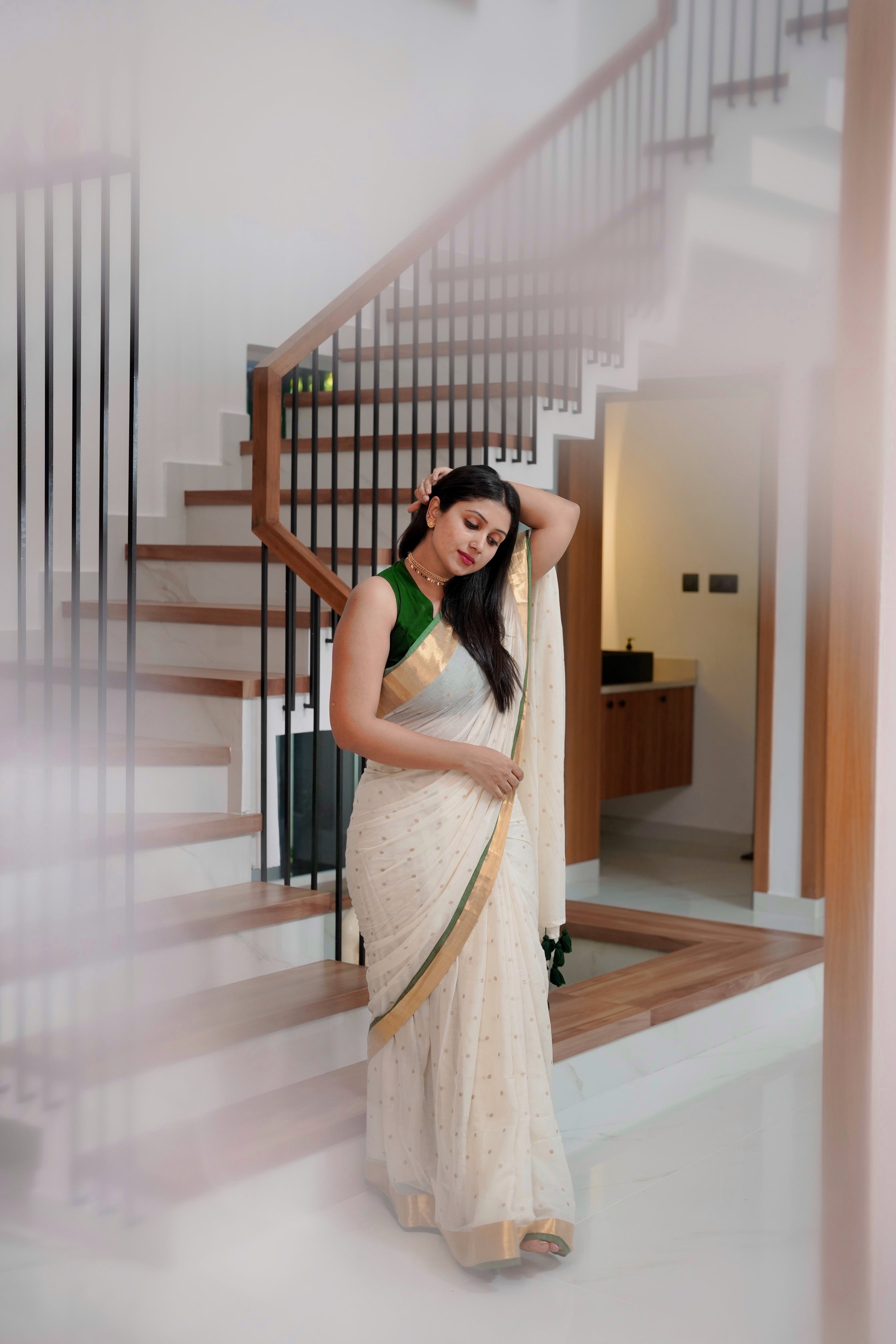 MUL COTTON WITH ZARI BORDER AND POLKA-TBS26PZ