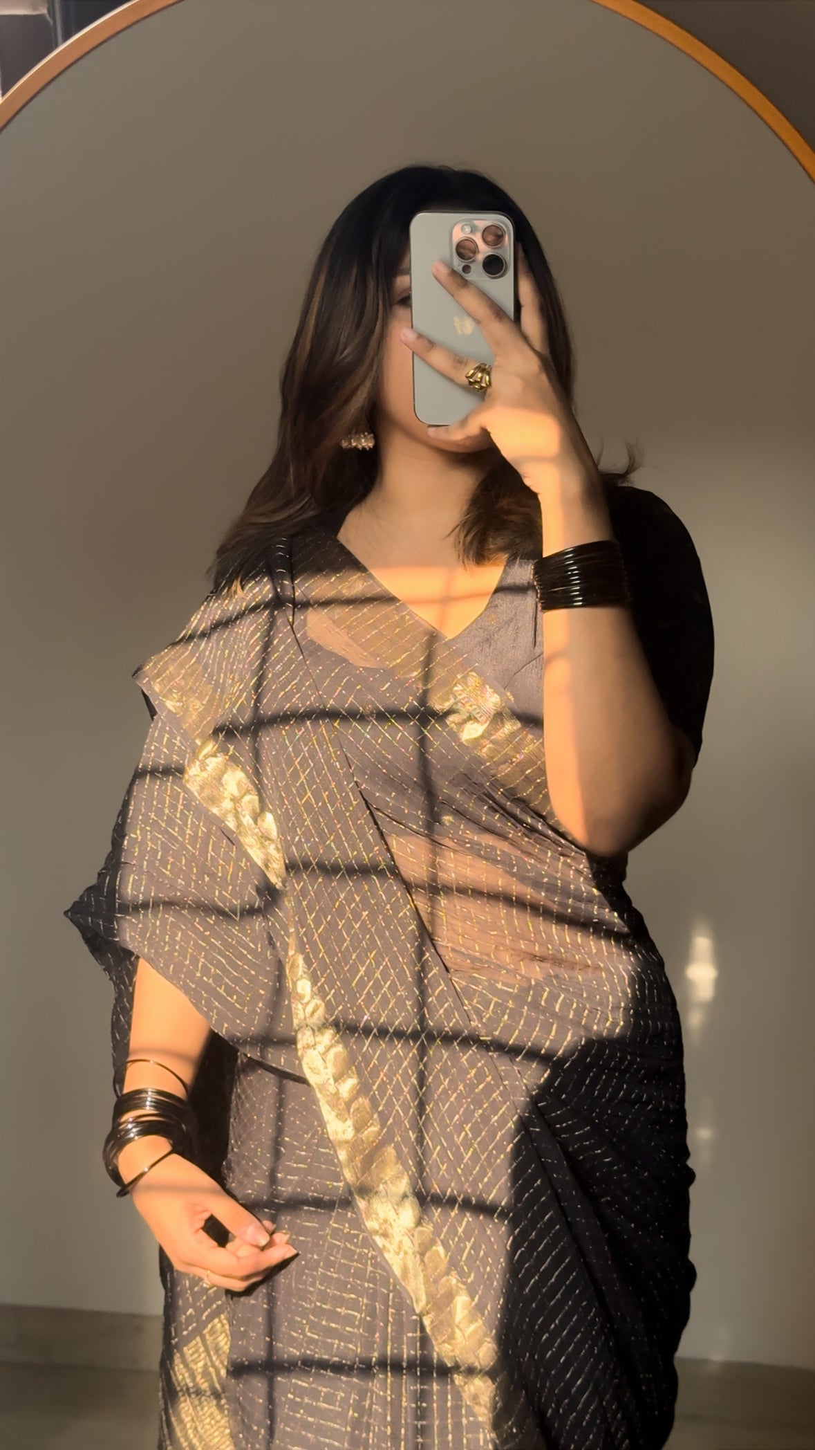 BLACK VISCOSE CHECK SAREE- TBS26VC1