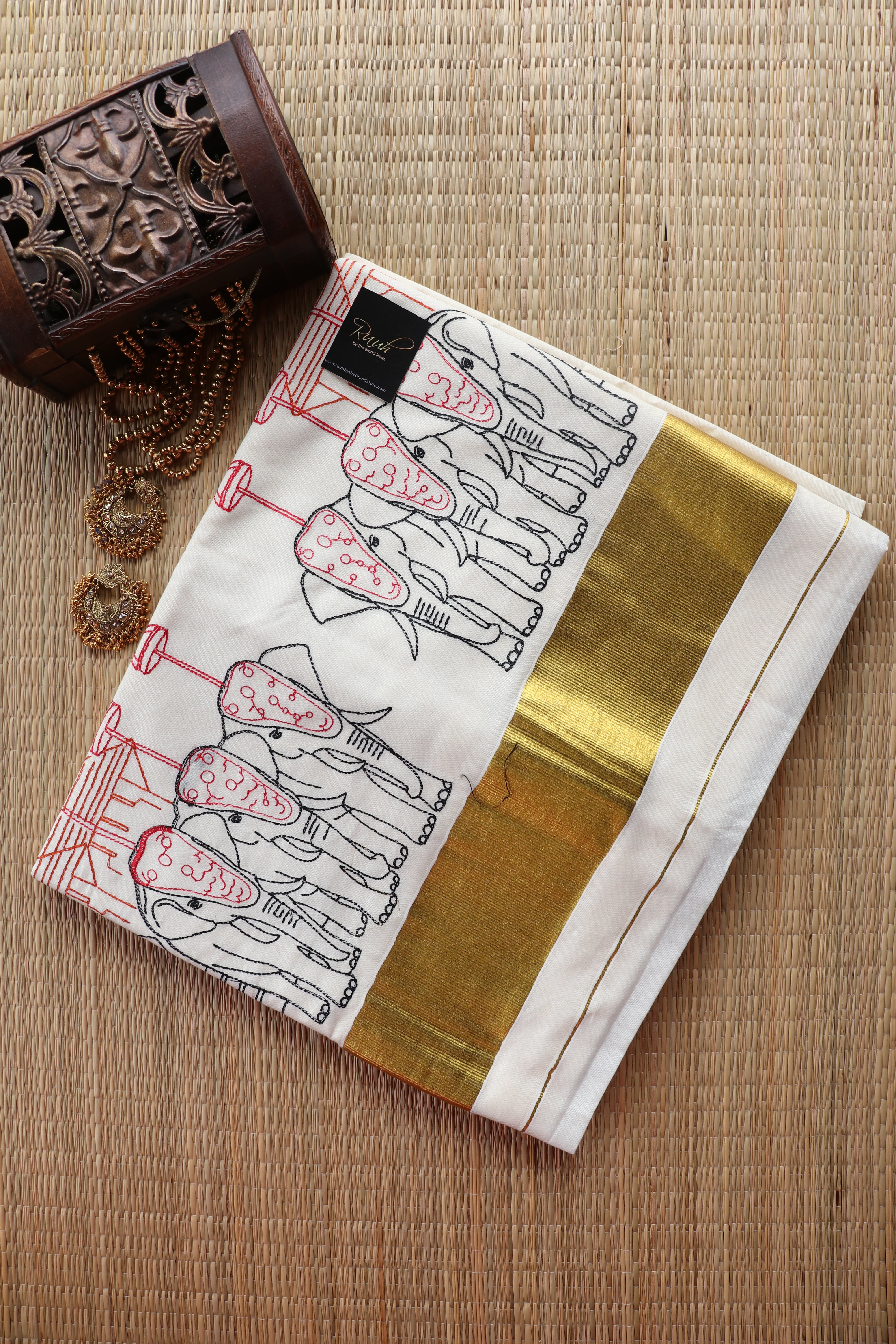THRISSUR POORAM- ELEPHANT EMBROIDERY KERALA COTTON SAREE