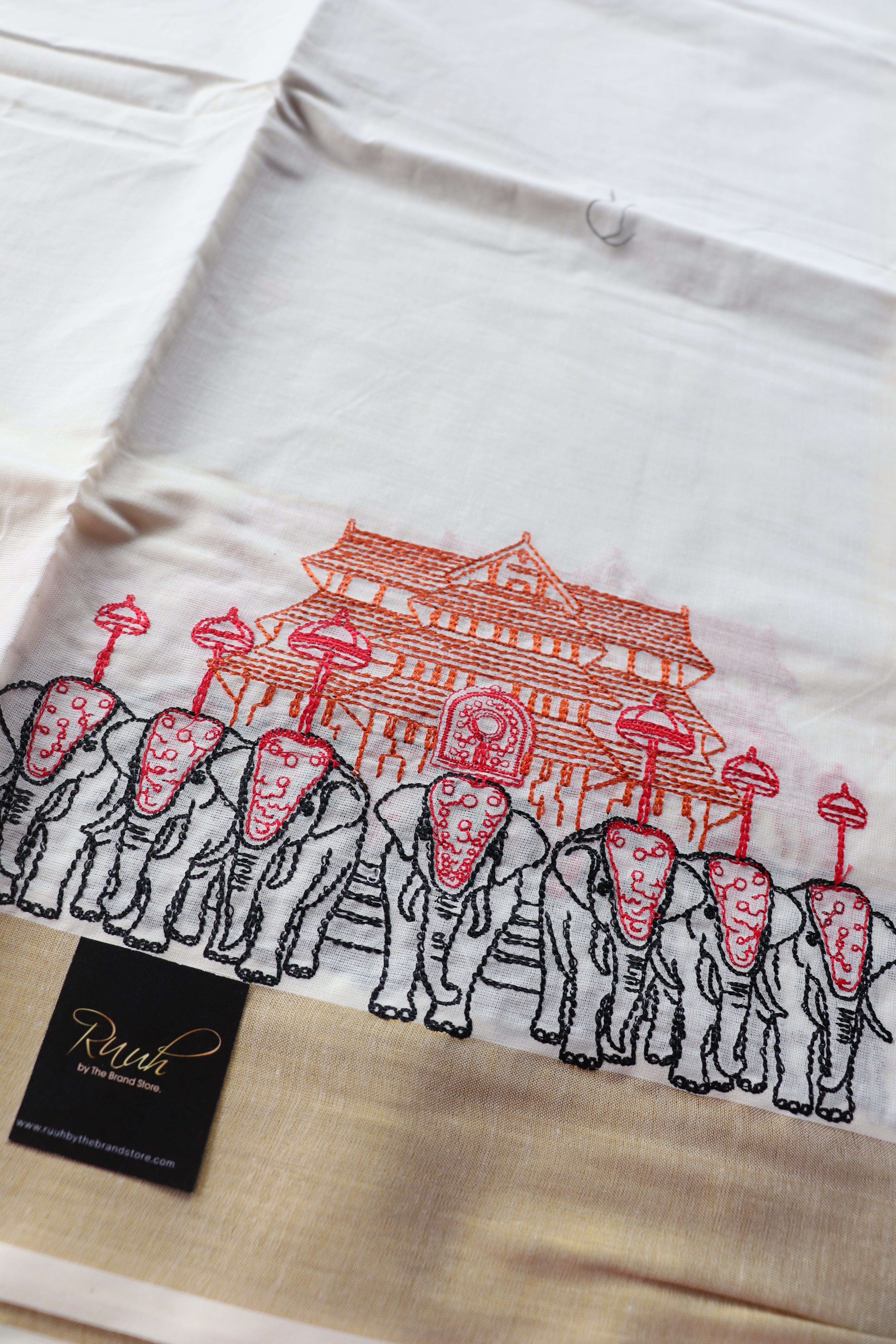 THRISSUR POORAM- ELEPHANT EMBROIDERY KERALA COTTON SAREE