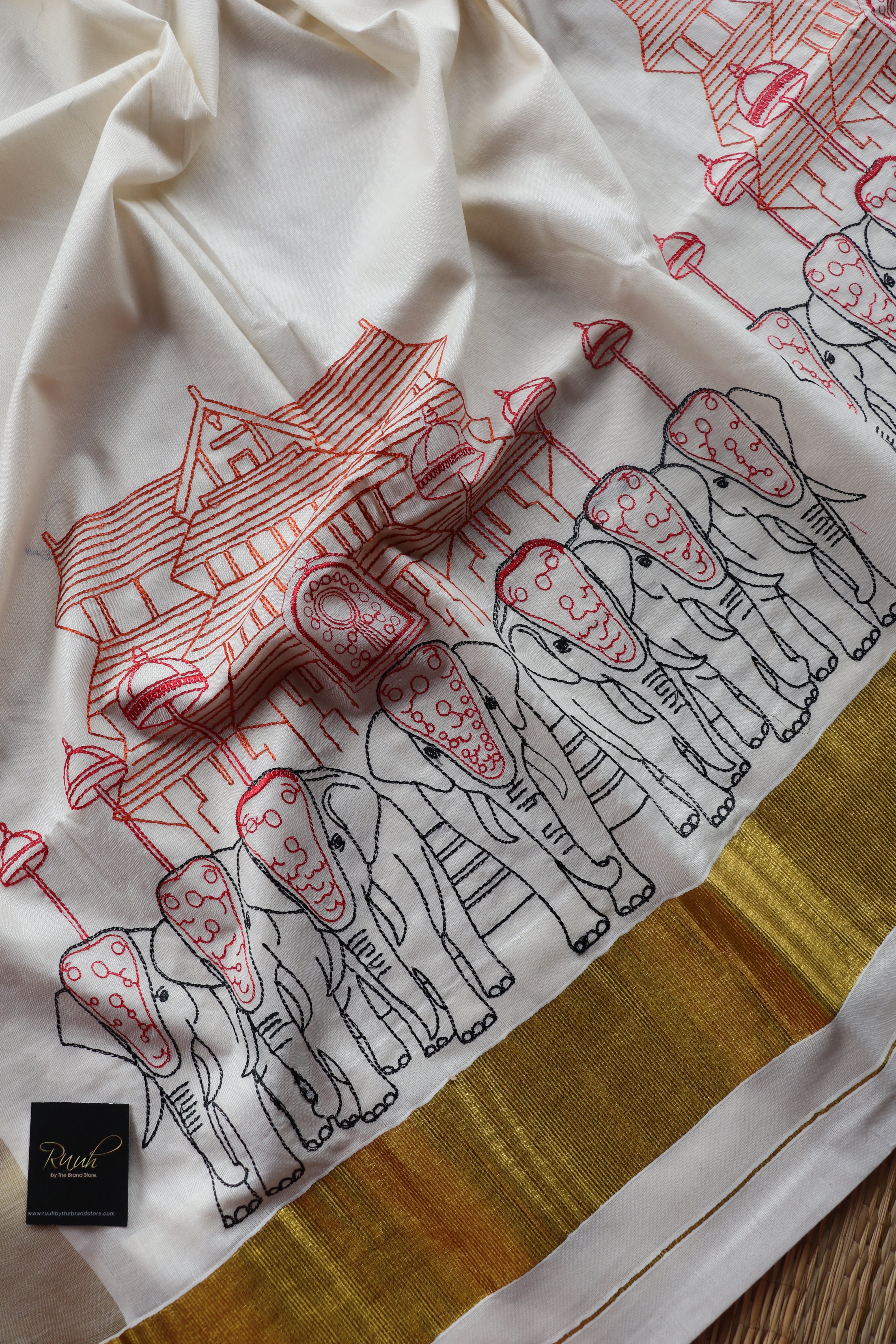 THRISSUR POORAM- ELEPHANT EMBROIDERY KERALA COTTON SAREE