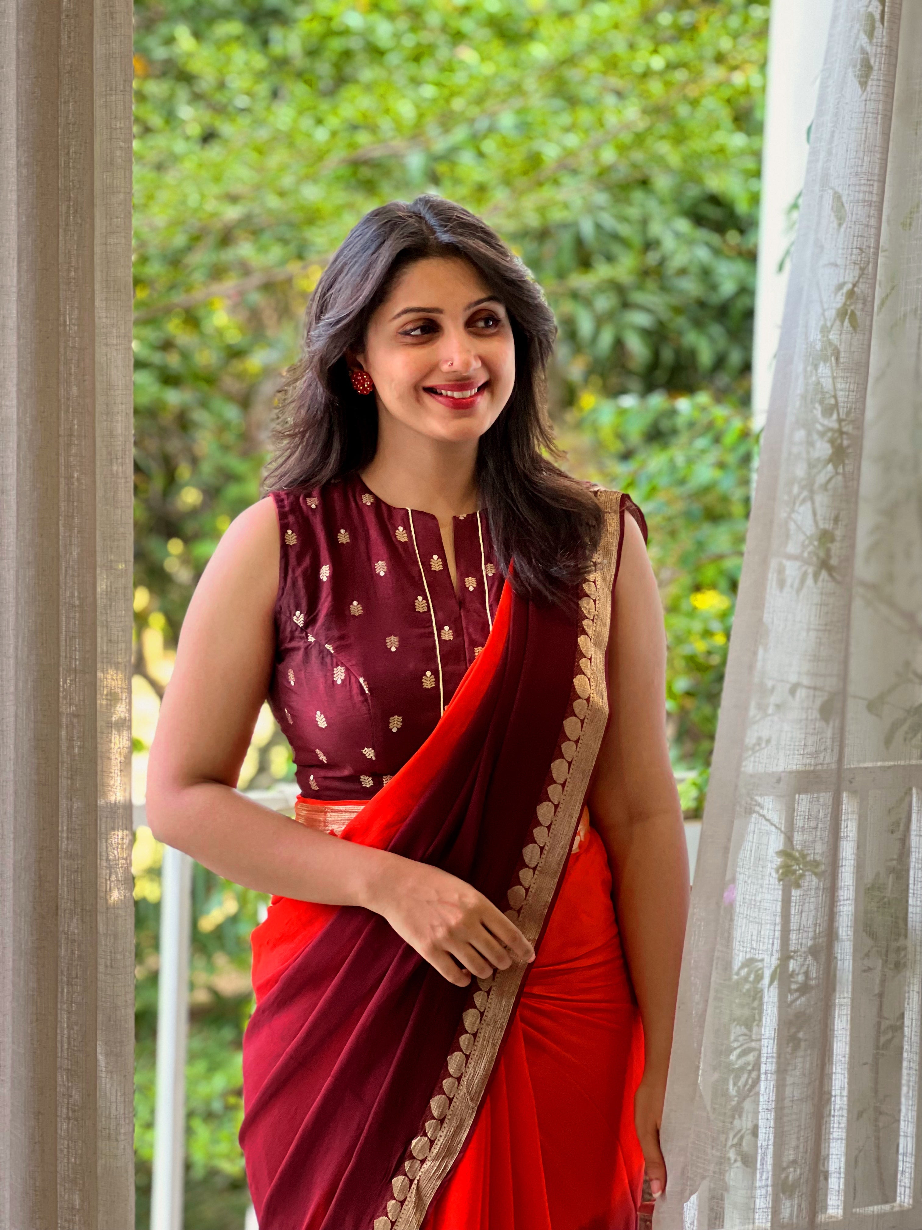 ORANGE BROWN VISCOSE GEORGETTE SAREE - TBS26VDS