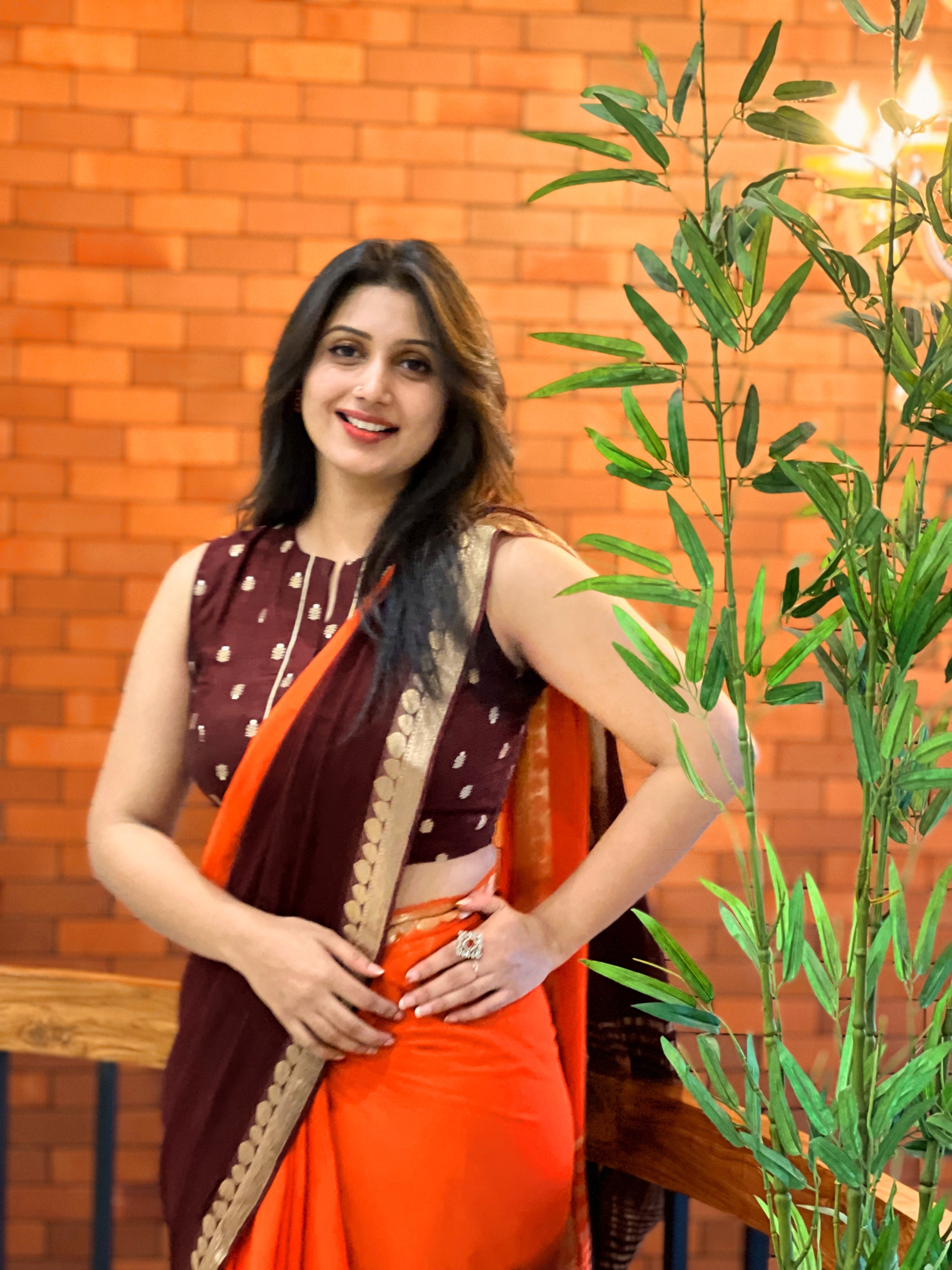 ORANGE BROWN VISCOSE GEORGETTE SAREE - TBS26VDS