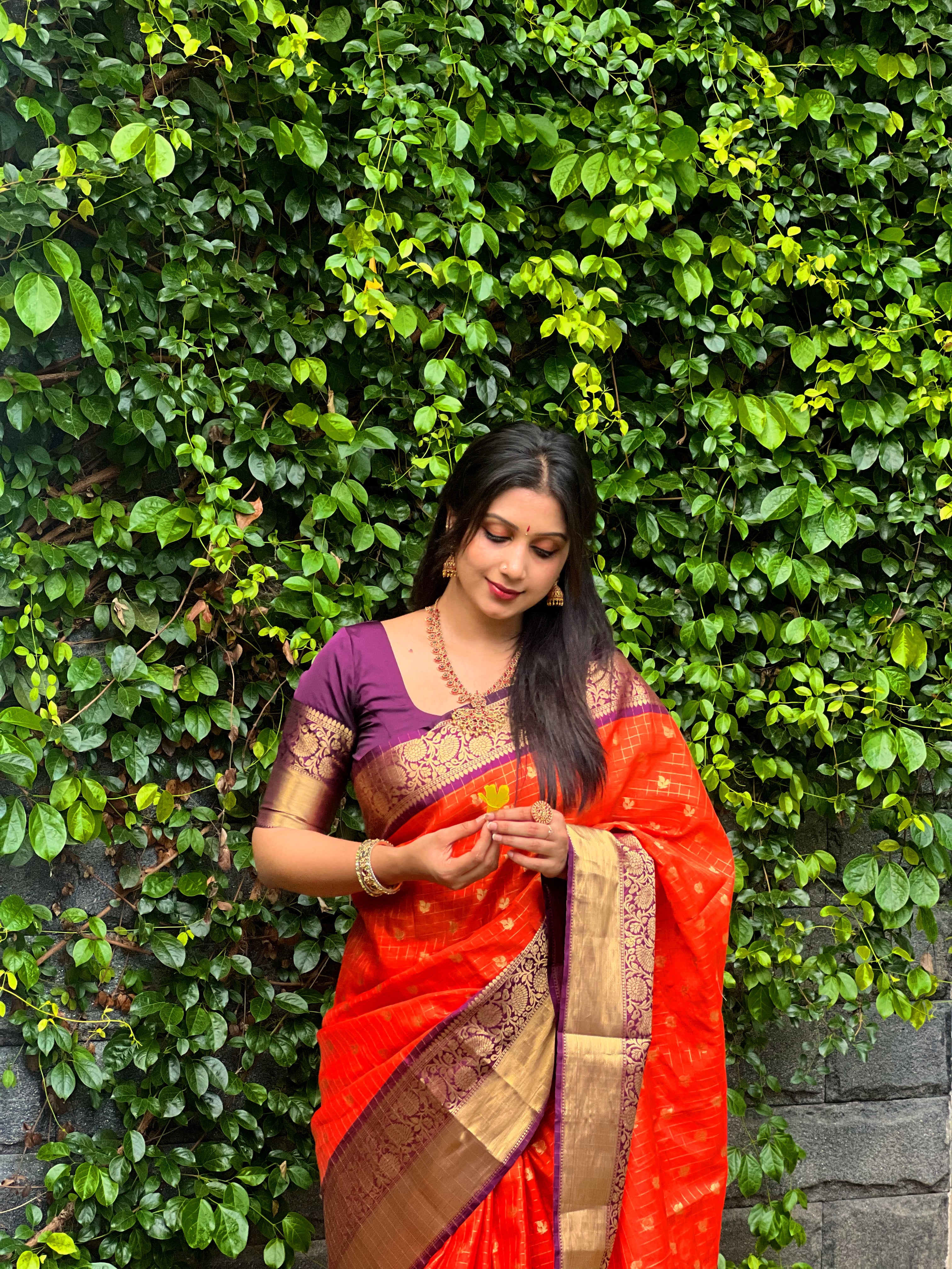 RUST ORANGE - PURPLE COMBINATION SAREE TBS26BO