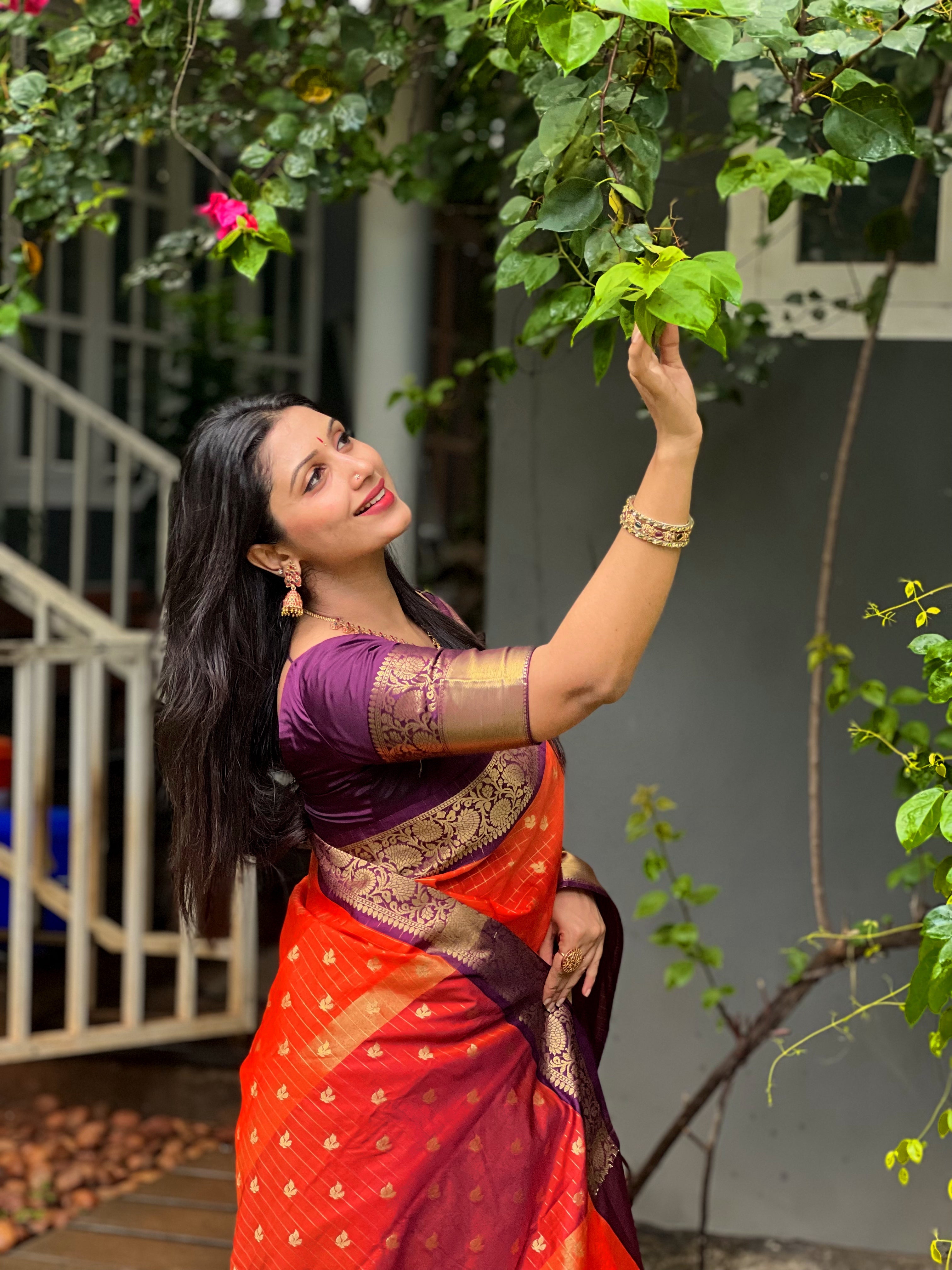 RUST ORANGE - PURPLE COMBINATION SAREE TBS26BO