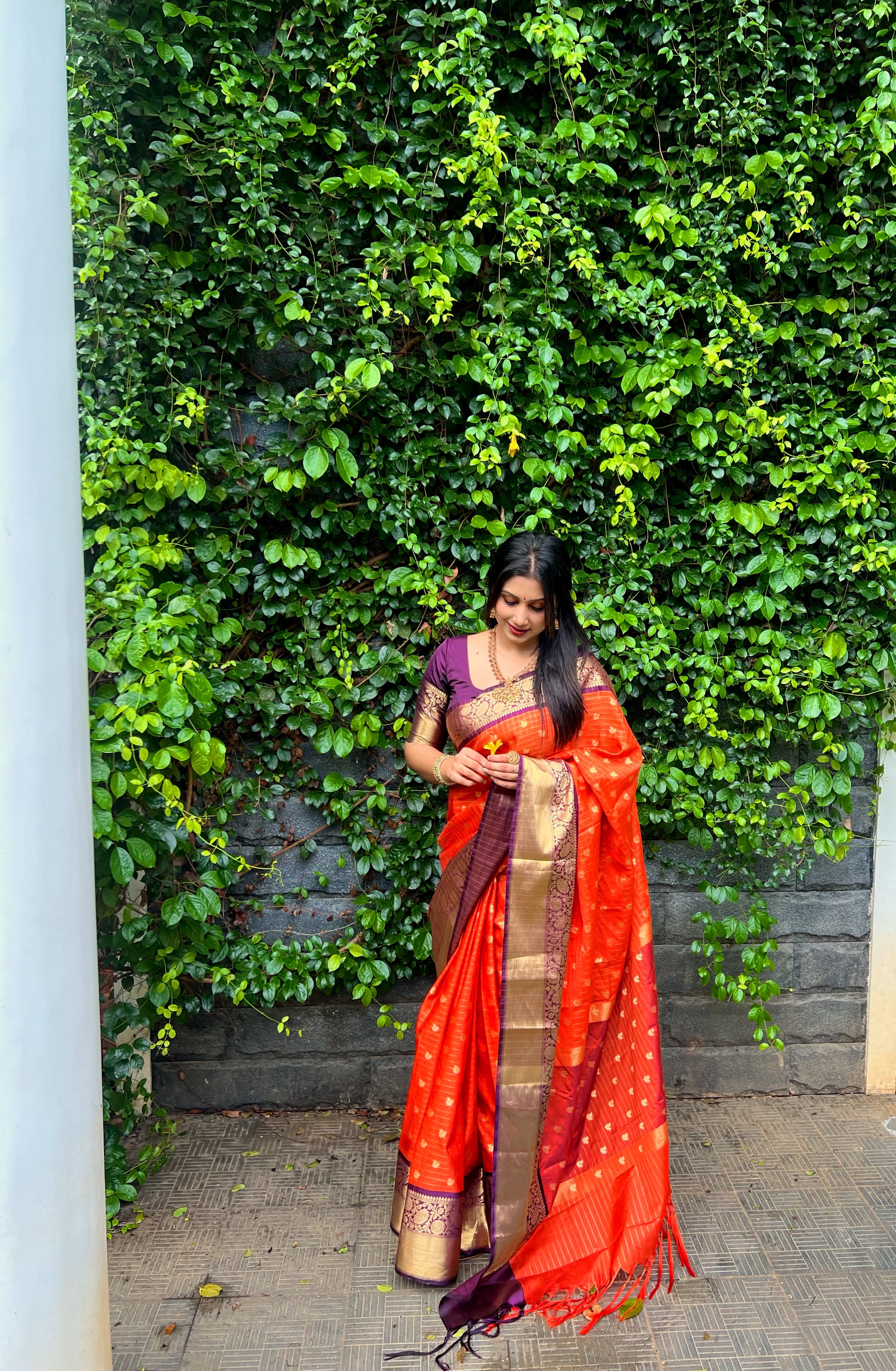 RUST ORANGE - PURPLE COMBINATION SAREE TBS26BO