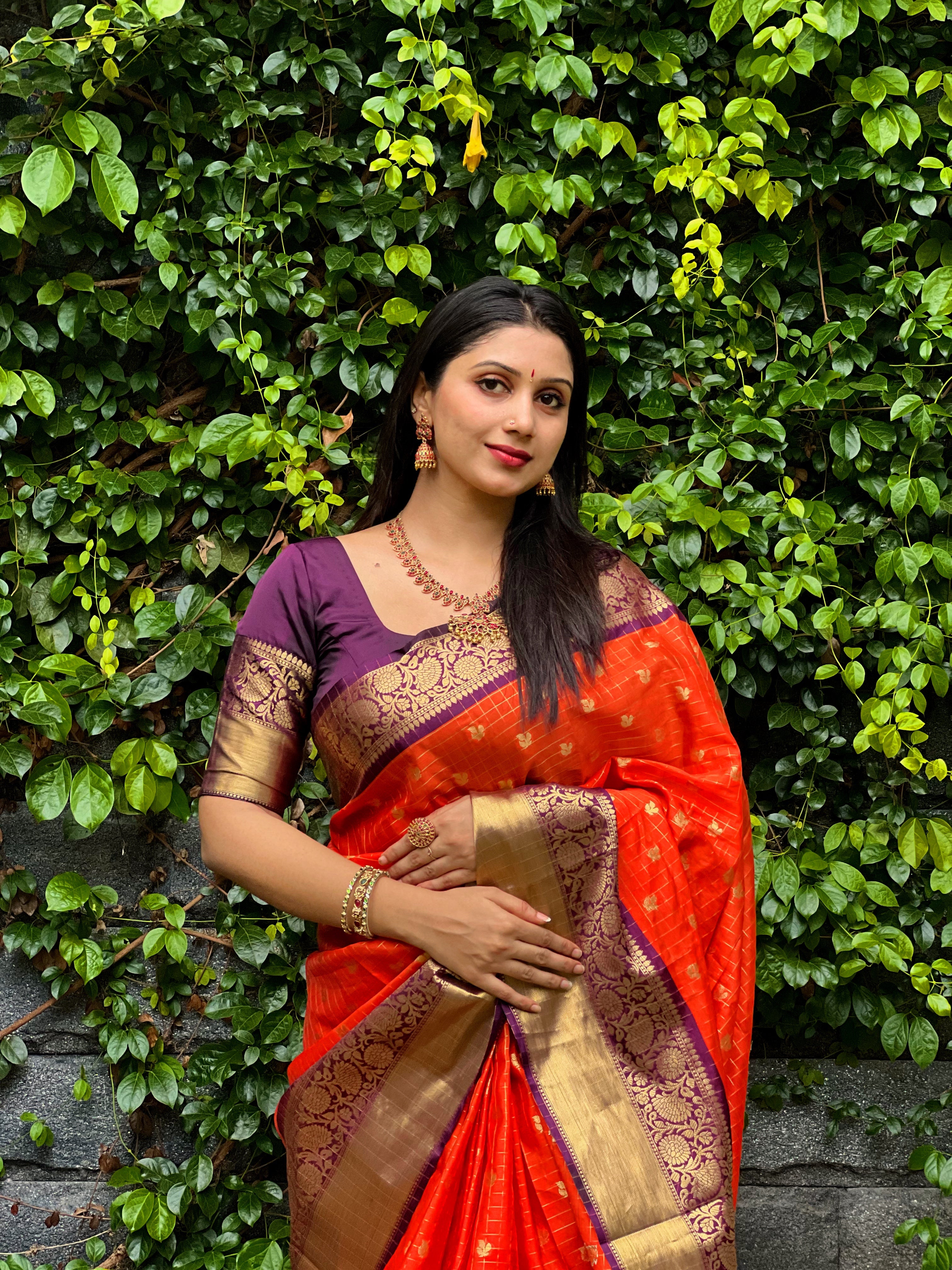 RUST ORANGE - PURPLE COMBINATION SAREE TBS26BO