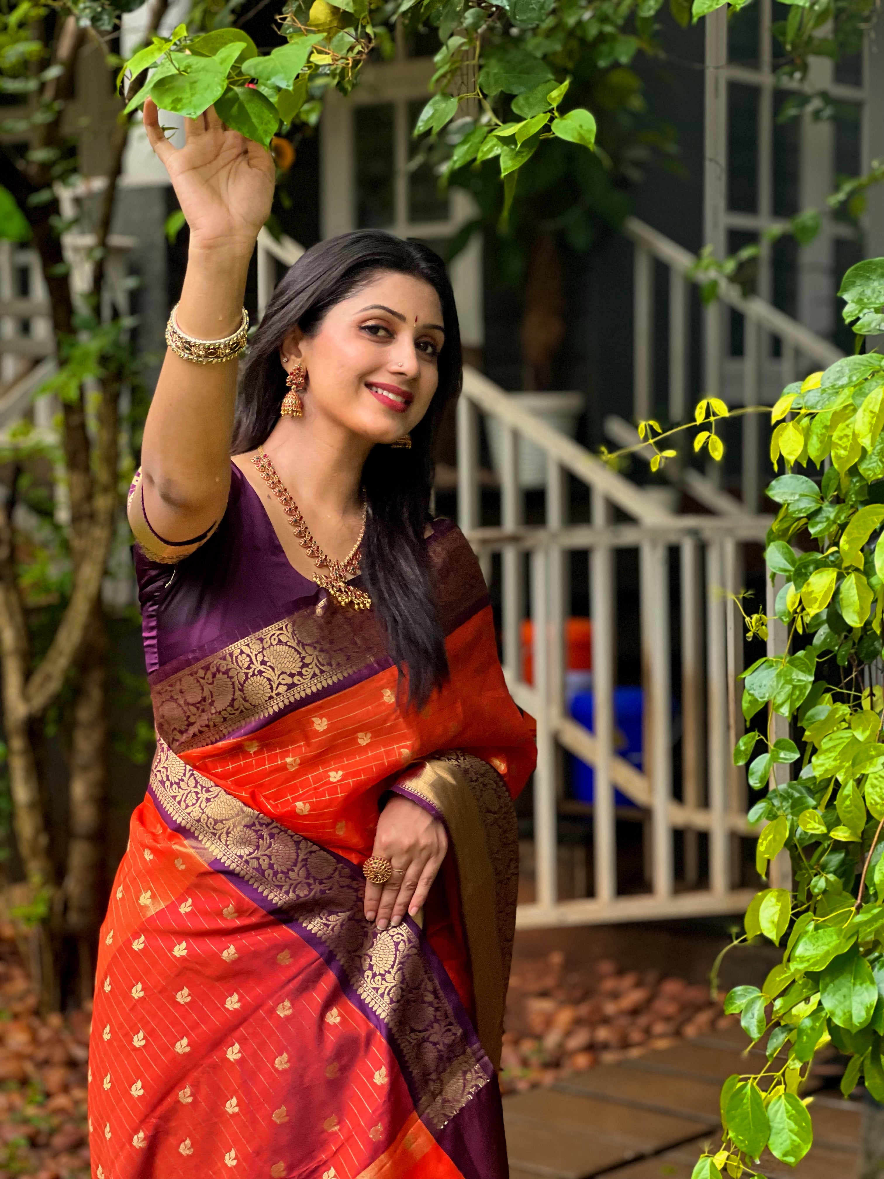 RUST ORANGE - PURPLE COMBINATION SAREE TBS26BO