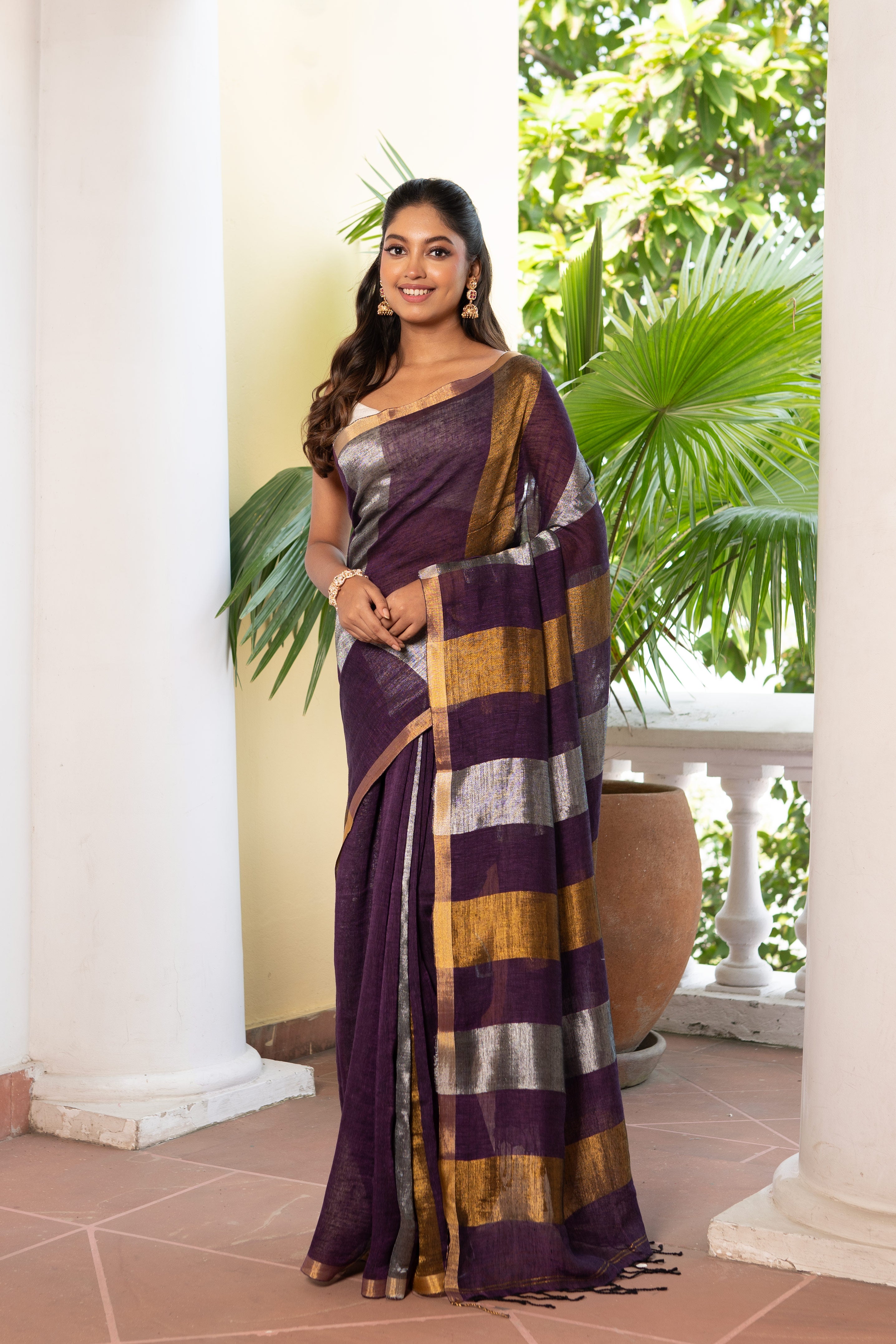 PURPLE LINEN SAREE