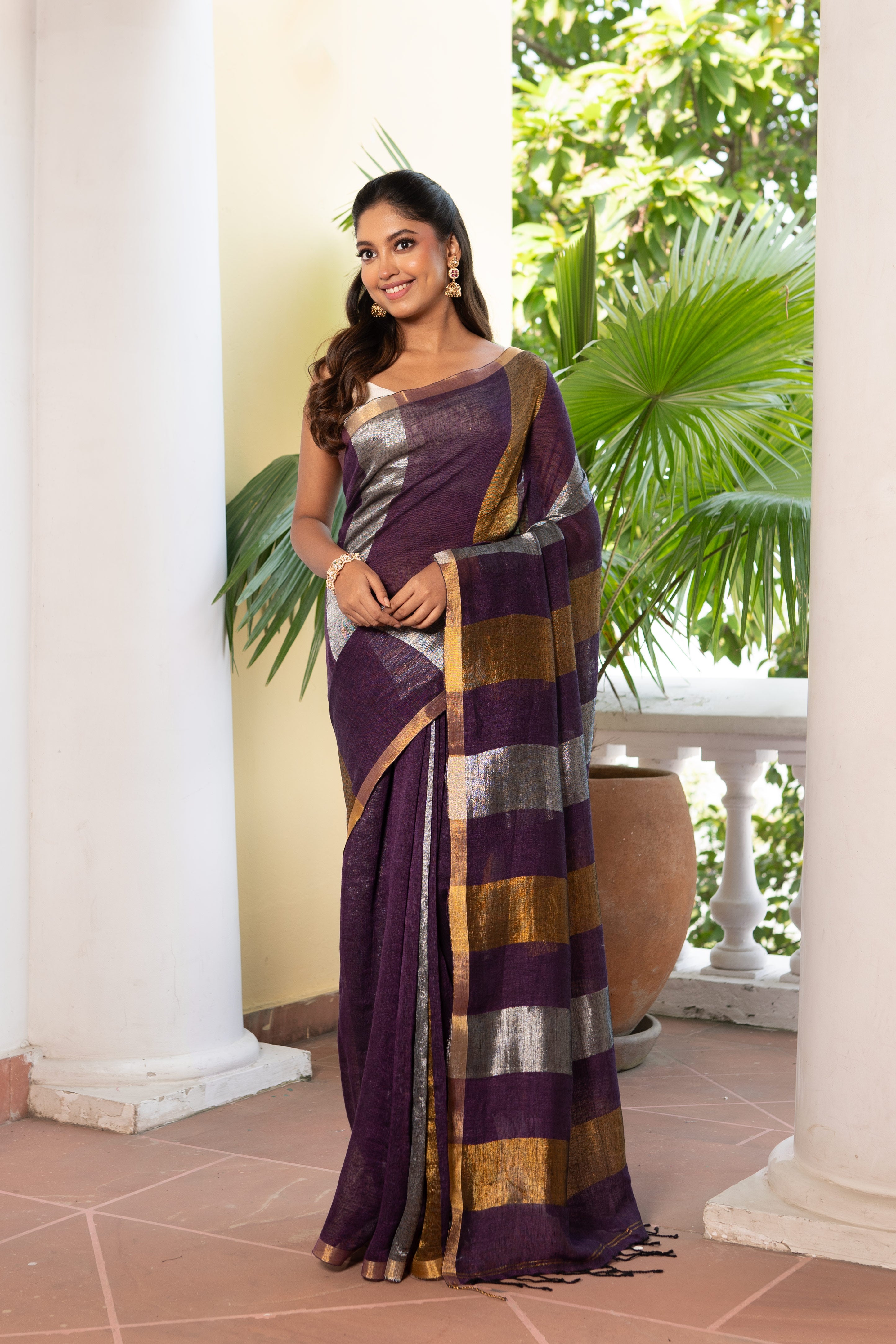 PURPLE LINEN SAREE