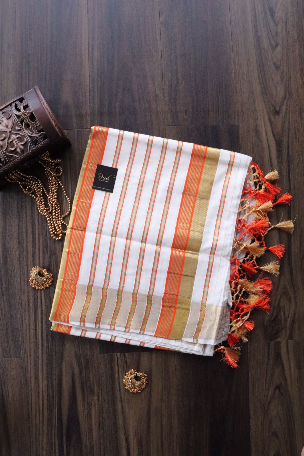 COTTON STRIPE -ORANGE TASSLE