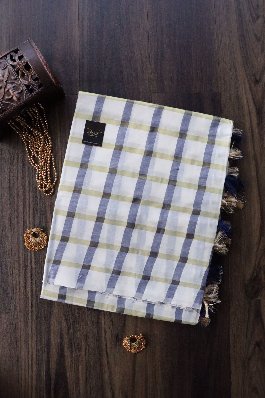 COTTON CHECK BLUE TASSLE