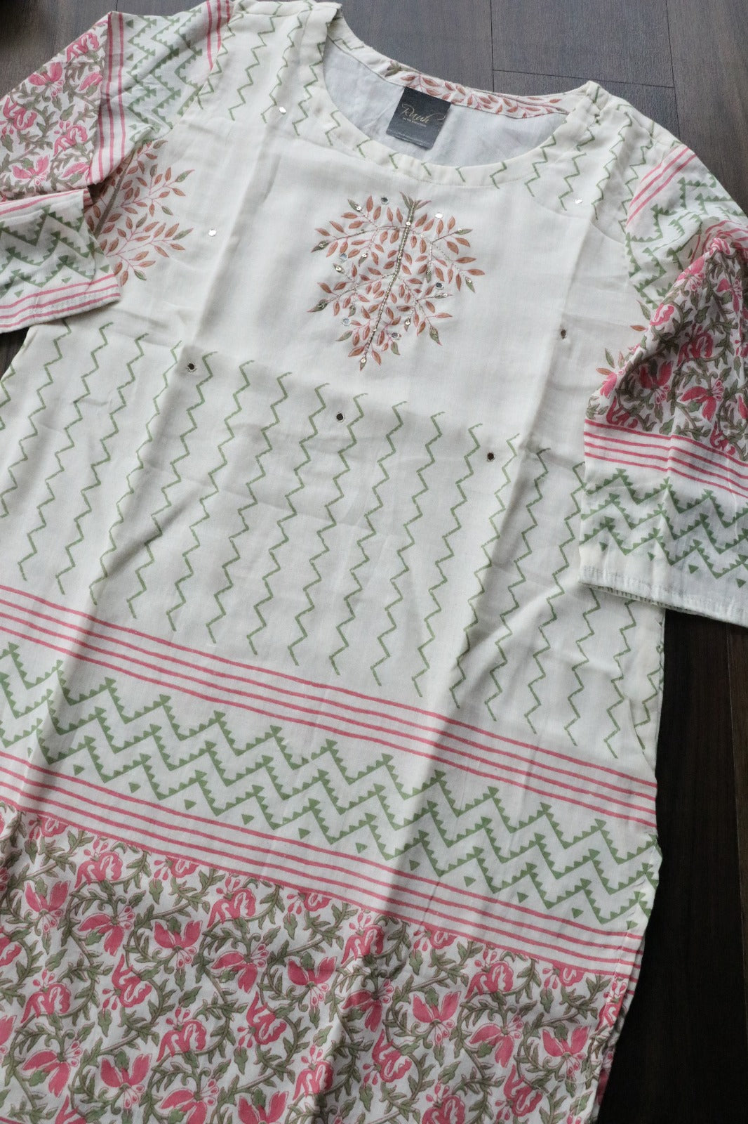 WHITE COTTON HAND BLOCK KURTA