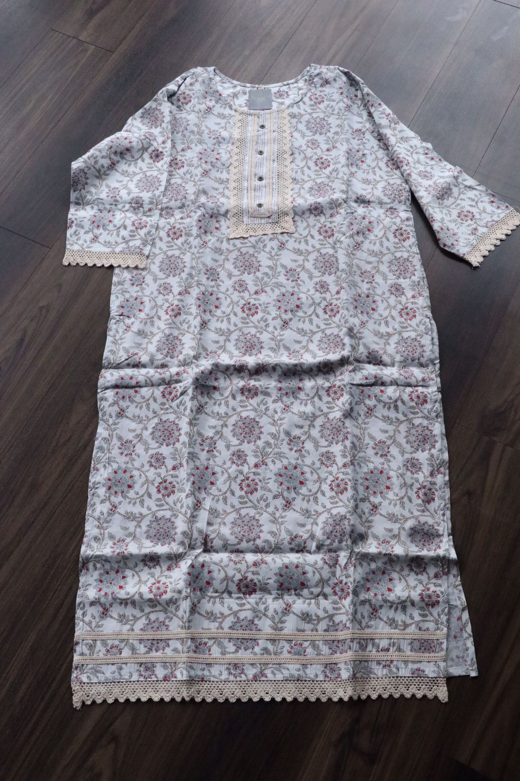 LIGHT BLUE MUSLIN FLORAL KURTA