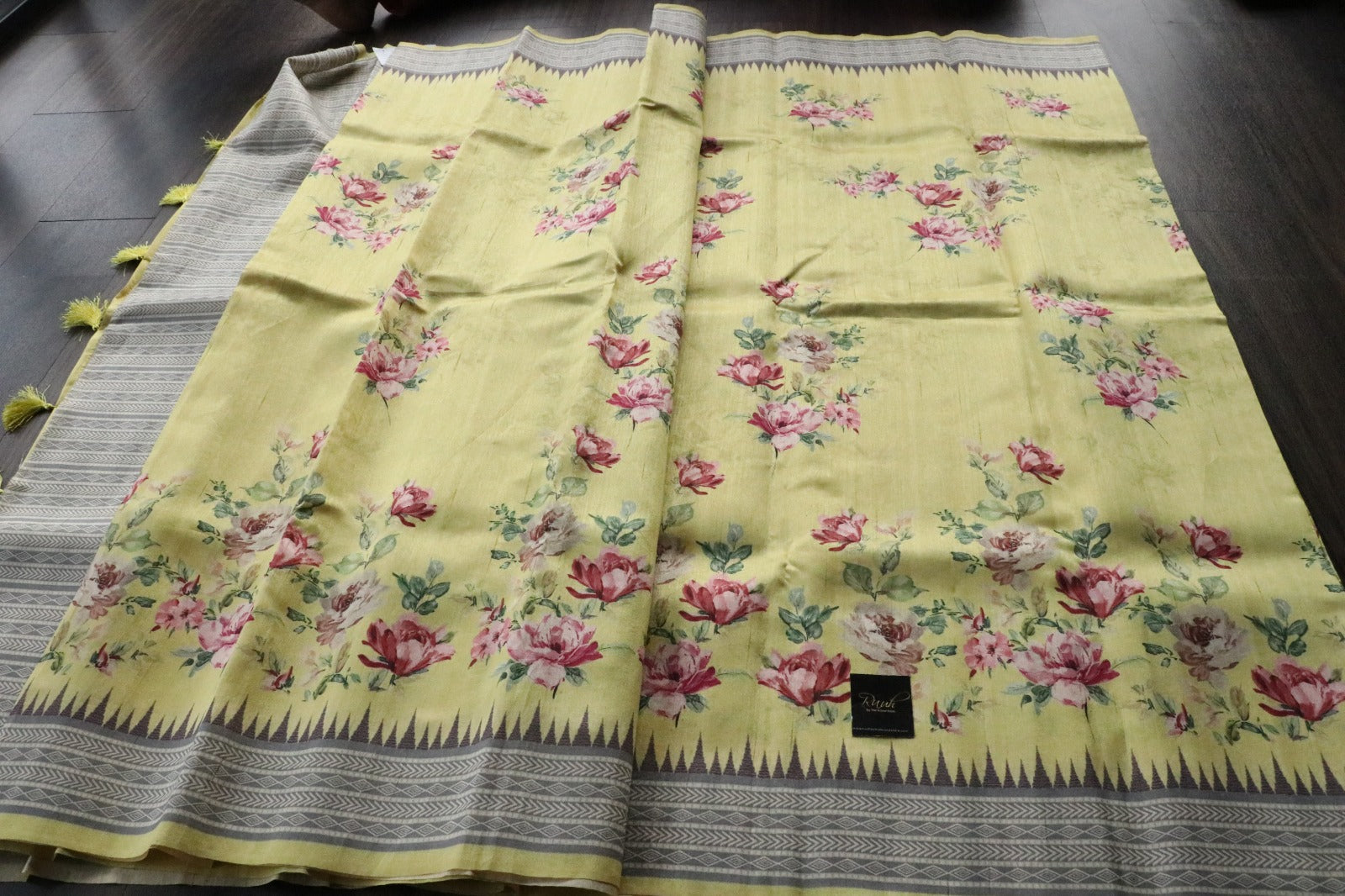 FLORAL SEMI TUSSAR YELLOW