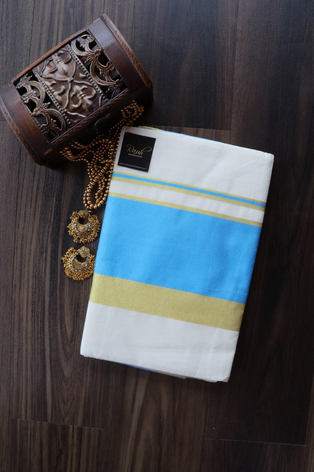 KERALA COTTON SAREE WITH BLUE BORDER