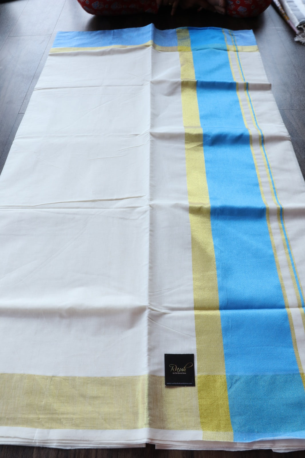 KERALA COTTON SAREE WITH BLUE BORDER