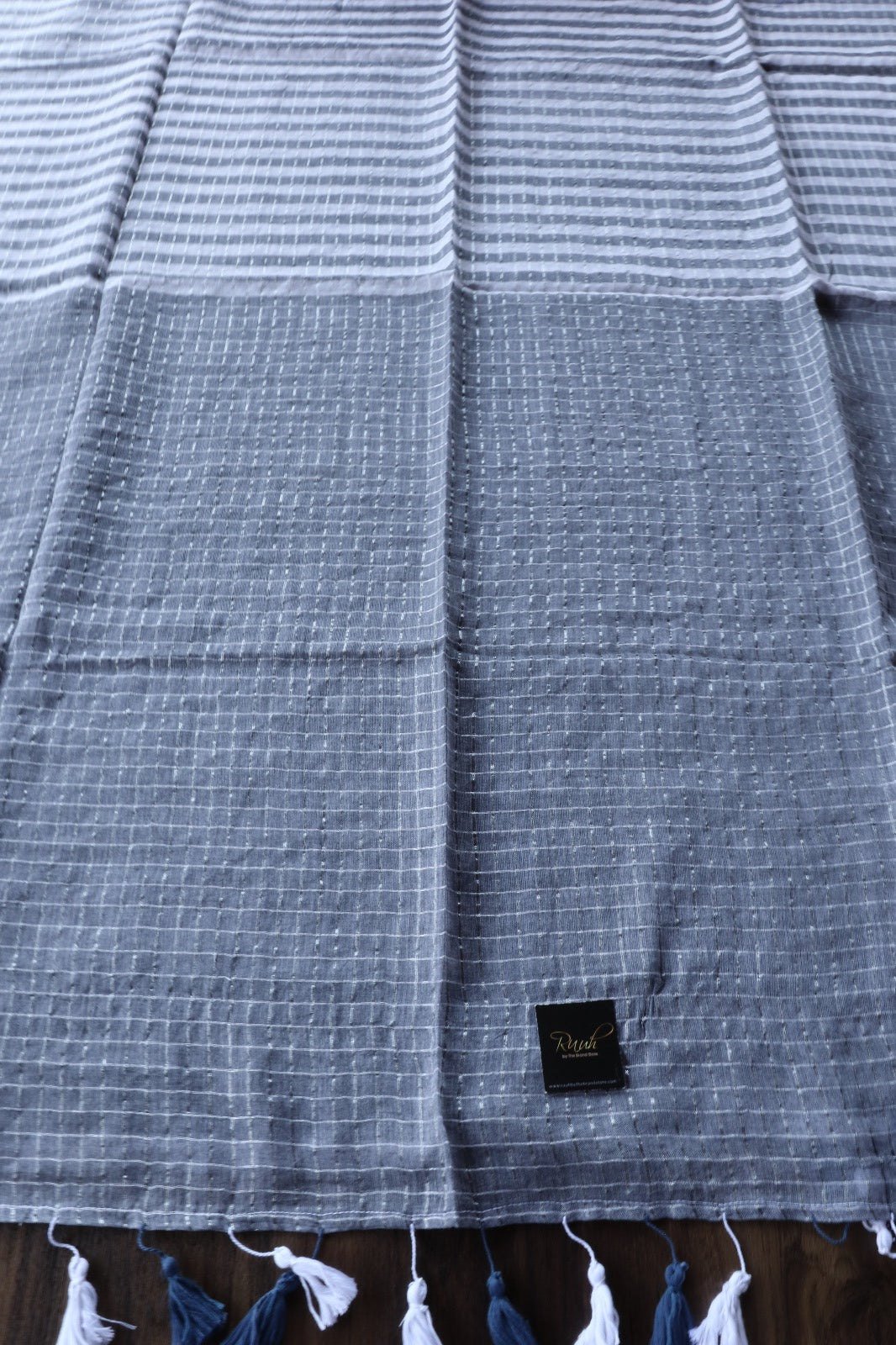 GREY MUL COTTON WITH SILVER ZARI CHECKS