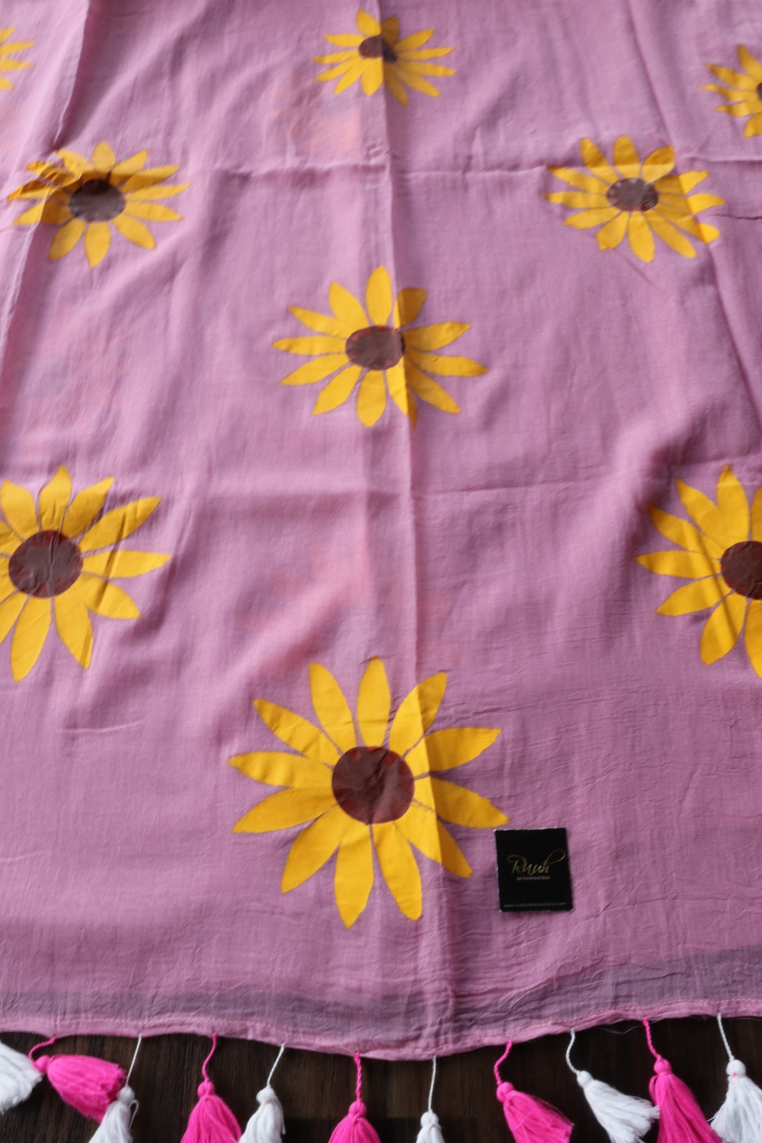 PINK MULMUL SUNFLOWER HANDPAINTED SAREE