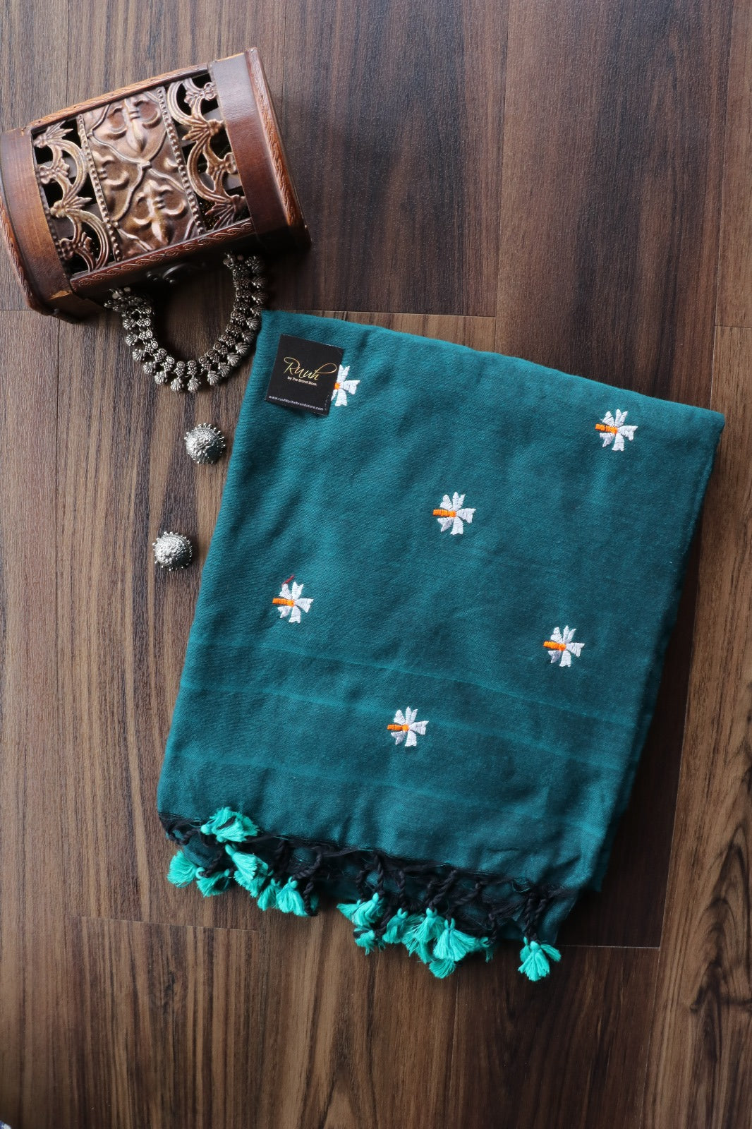 PEACOCK GREEN KHADI PARIJAT EMBROIDERY