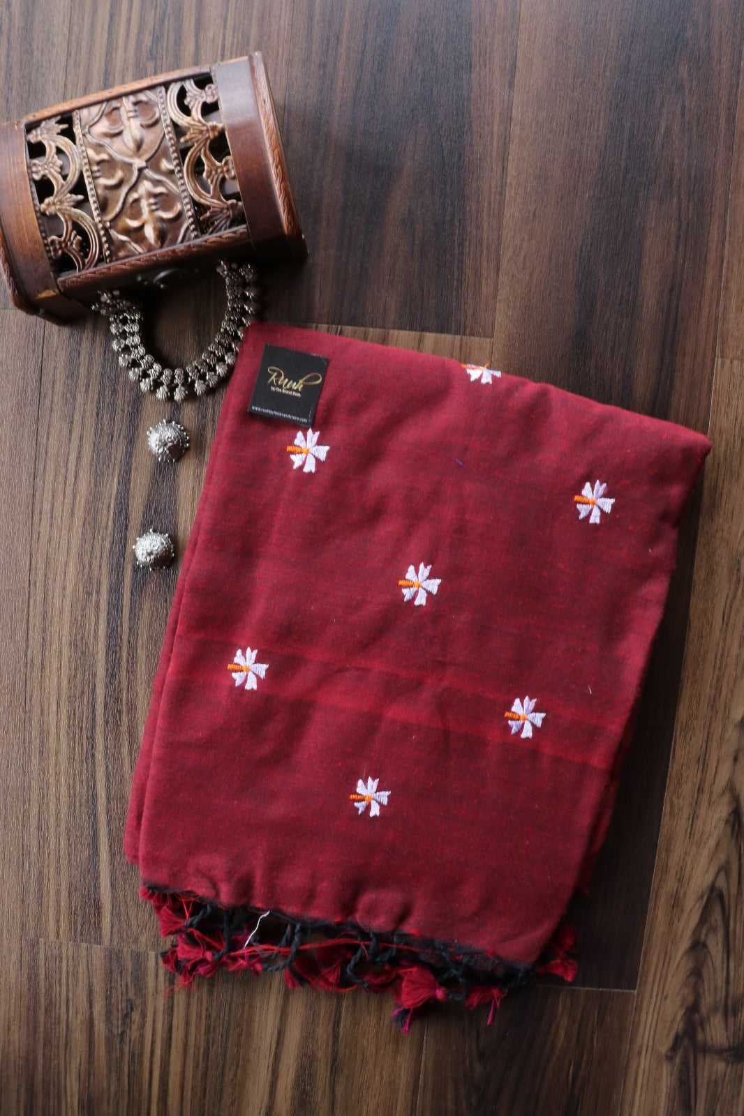 MAROON KHADI COTTON PARIJAT EMBROIDERY