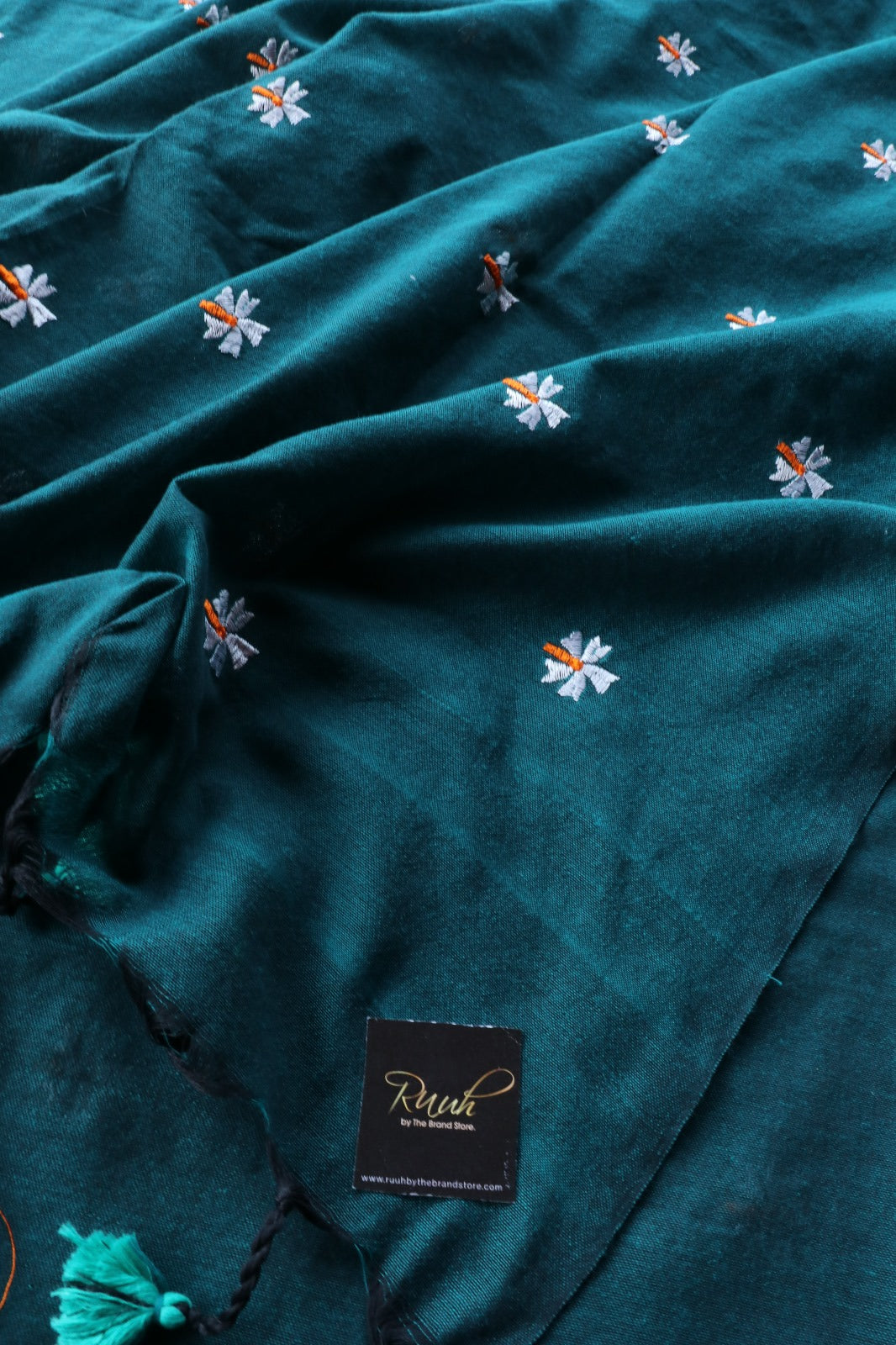 PEACOCK GREEN KHADI PARIJAT EMBROIDERY