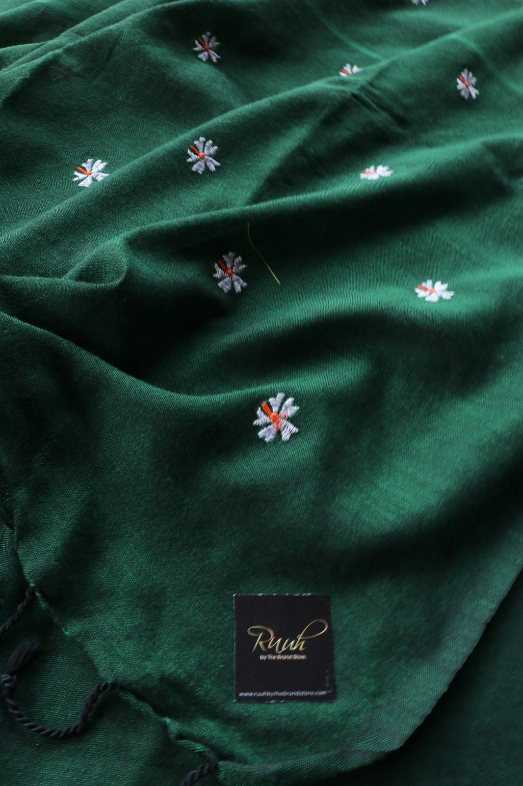 DARK GREEN KHADI COTTON PARIJAT EMBROIDERY