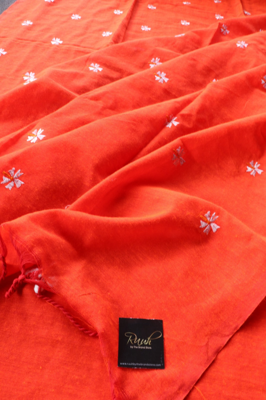 ORANGE KHADI COTTON PARIJAT EMBRODIERY