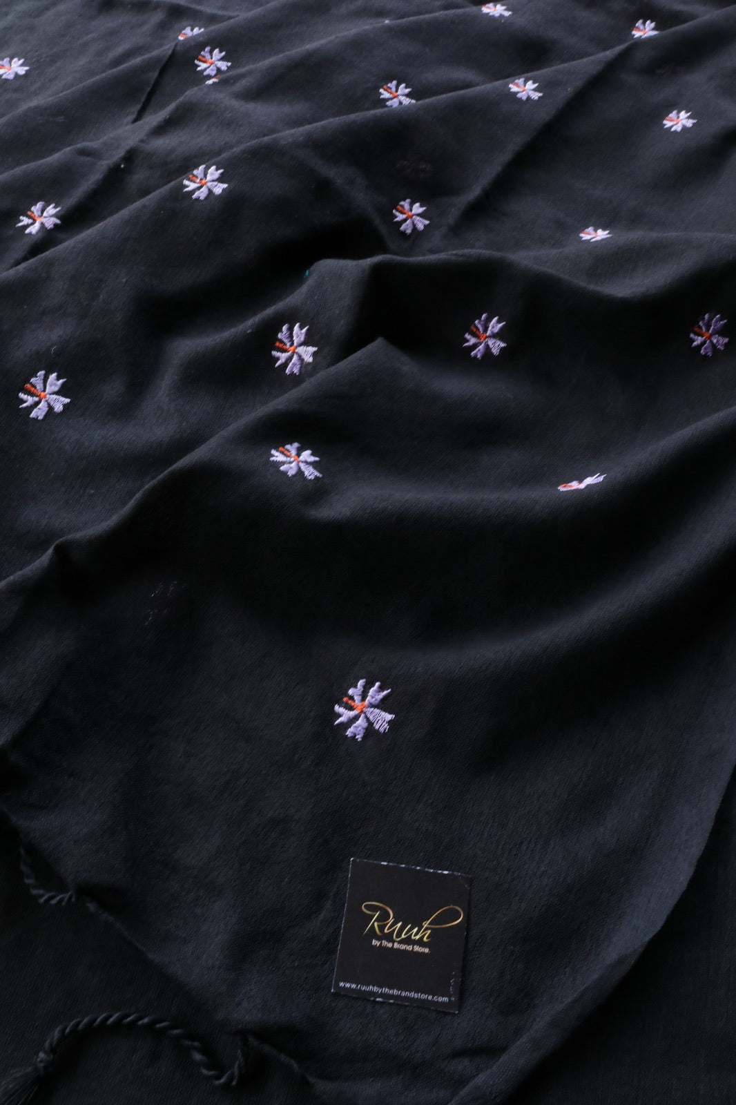 BLACK KHADI COTTON PARIJAT EMBROIDERY