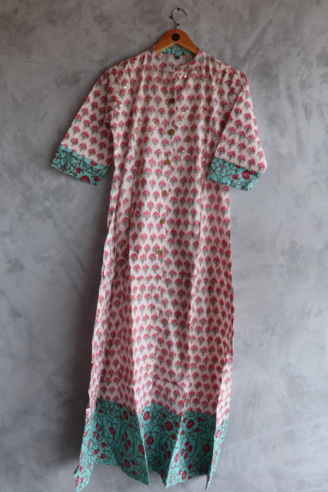 WHITE FLORAL PRINTED COTTON KURTA