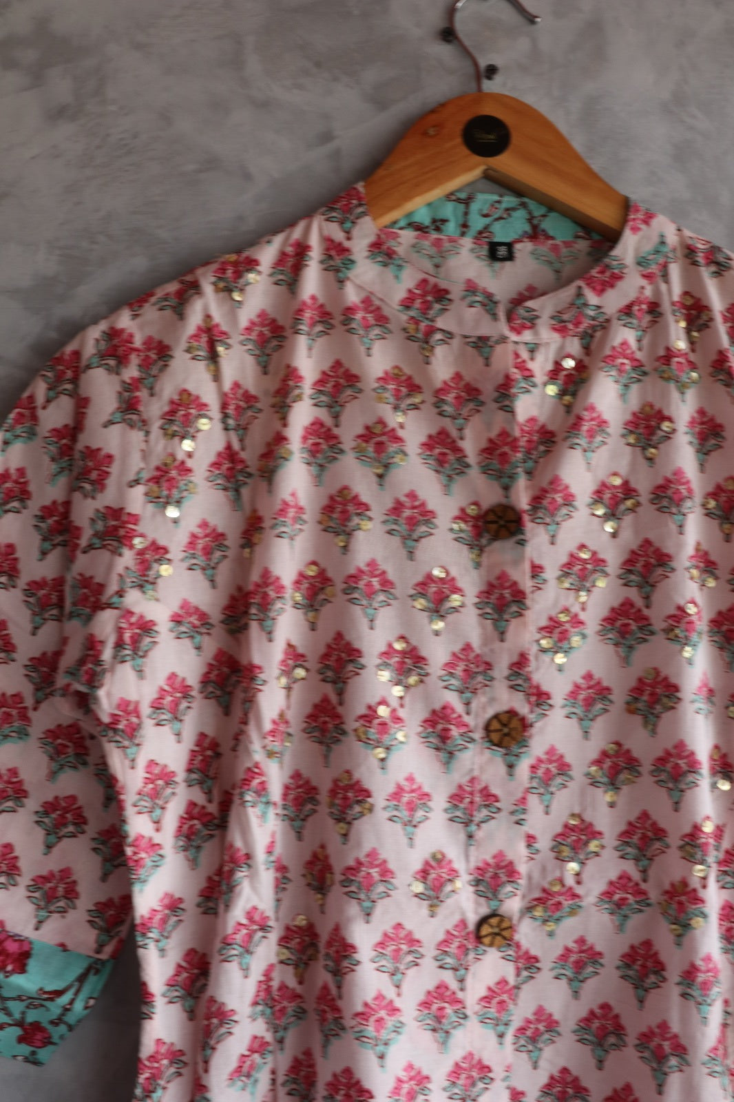WHITE FLORAL PRINTED COTTON KURTA