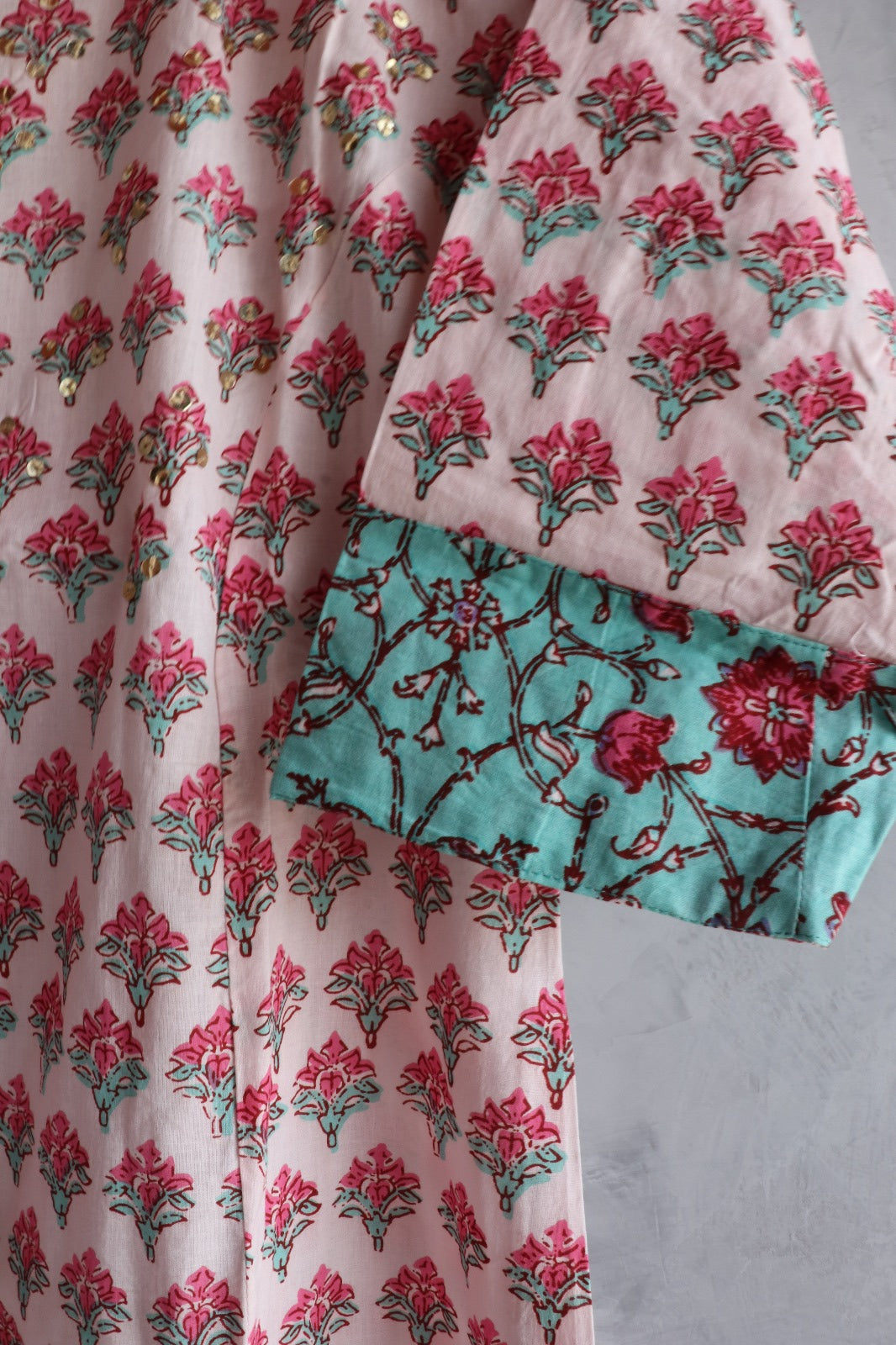 WHITE FLORAL PRINTED COTTON KURTA