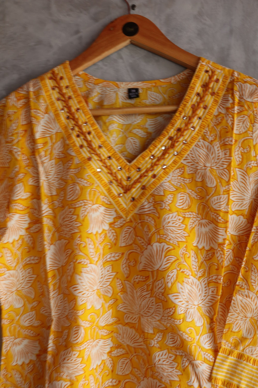 YELLOW COTTON V NECK KURTA