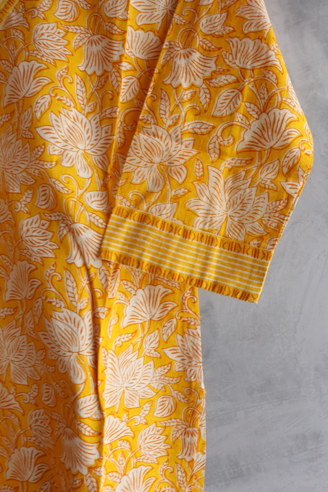 YELLOW COTTON V NECK KURTA