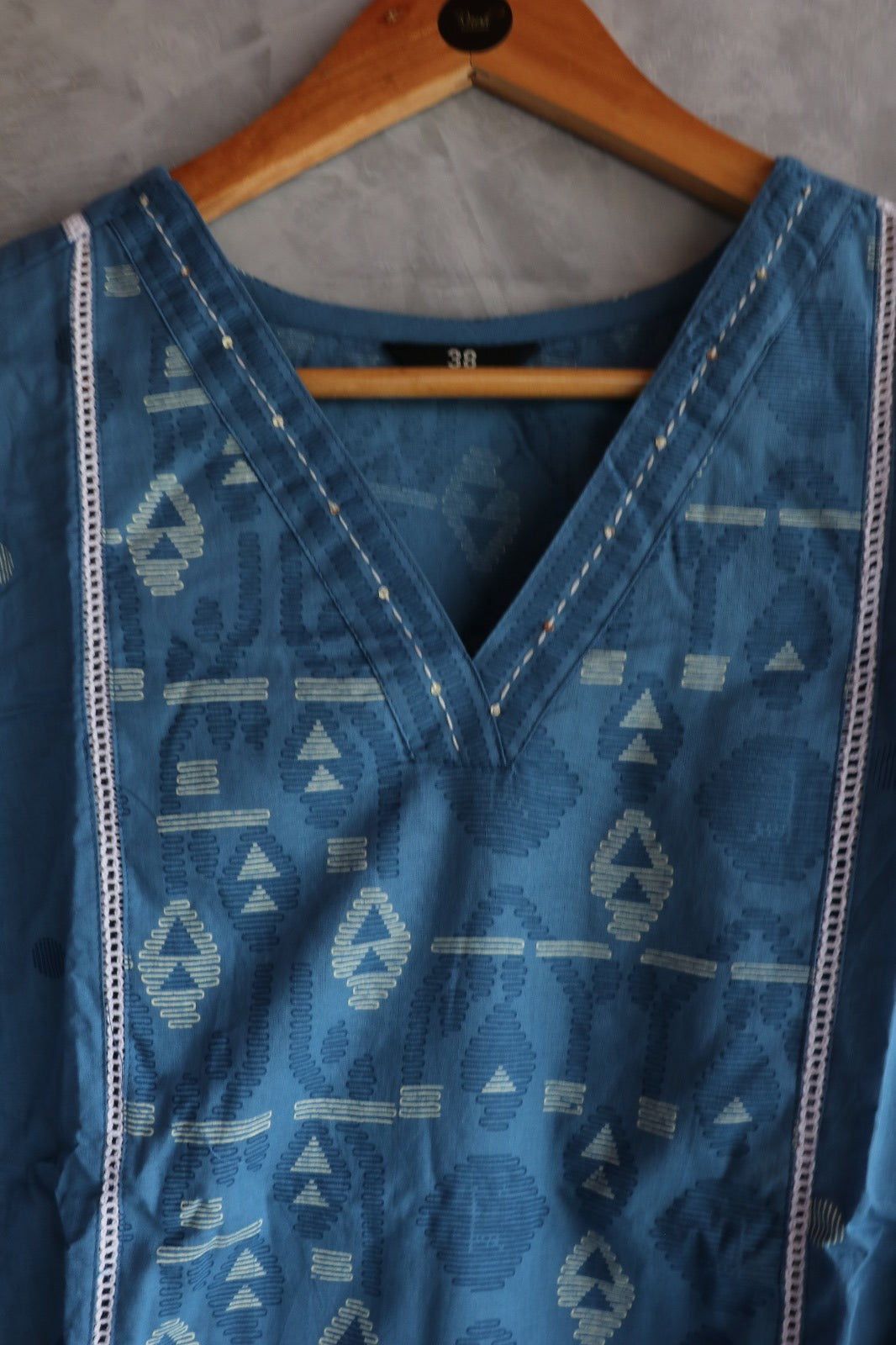 BLUE COTTON V NECK SALWAR SUIT SET
